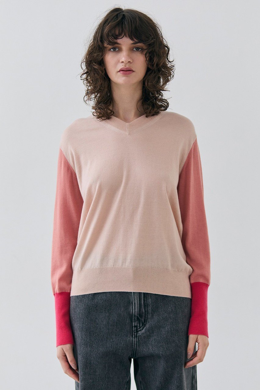 【ベイジ,/BEIGE,】のBURNET(バーネット)/カラーミックスVネックトップ 人気、トレンドファッション・服の通販 founy(ファニー) 　ファッション　Fashion　レディースファッション　Fashion for Women　トップス・カットソー　Cut & Sew Tops　ニット　Knit Tops & Sweaters　カジュアルプルオーバー・ニットトップス　Pullovers & Knit Tops / Casual Pullovers　Vネックトップス　V-Neck Tops / V-Cut Neckline Shirts　スリーブ　Sleeve, Long Sleeve / Short Sleeve　ベーシック　Basic, Essential　ミックス　Mix, Mixed Style　ロング　Long, Long-Length　other-7|ID: prp329100004343878 ipo3291000000032957166