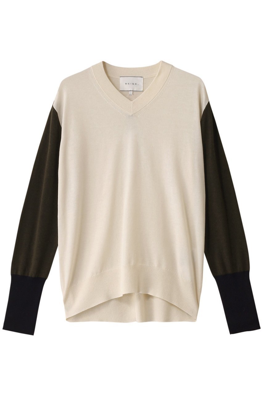 【ベイジ,/BEIGE,】のBURNET(バーネット)/カラーミックスVネックトップ 人気、トレンドファッション・服の通販 founy(ファニー) 　ファッション　Fashion　レディースファッション　Fashion for Women　トップス・カットソー　Cut & Sew Tops　ニット　Knit Tops & Sweaters　カジュアルプルオーバー・ニットトップス　Pullovers & Knit Tops / Casual Pullovers　Vネックトップス　V-Neck Tops / V-Cut Neckline Shirts　スリーブ　Sleeve, Long Sleeve / Short Sleeve　ベーシック　Basic, Essential　ミックス　Mix, Mixed Style　ロング　Long, Long-Length　 other-1|ID: prp329100004343878 ipo3291000000035066144