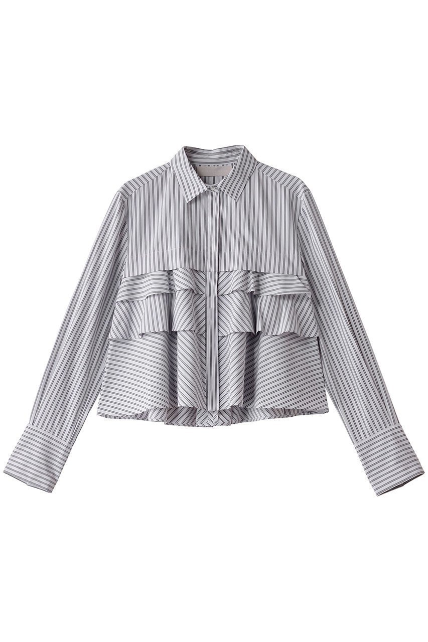 【マリリンムーン/MARILYN MOON】のレイヤードラッフルブラウス インテリア・キッズ・メンズ・レディースファッション・服の通販 founy(ファニー) 　ファッション　Fashion　レディースファッション　Fashion for Women　トップス・カットソー　Cut & Sew Tops　シャツ・ブラウス・オフィスカジュアル　Elegant Blouses & Button-Ups　おすすめ　Recommended / Our Picks　カフス　Cuff Design　コンパクト　Compact, Small Size　スリーブ　Sleeve, Long Sleeve / Short Sleeve　デニム　Denim, Jeans Material　バランス　Balance, Style Balance　フリル　Frill, Ruffle　フレア　Flare, Flared　ラッフル　Ruffle, Frill　ロング　Long, Long-Length　ワイド　Wide, Wide Fit　台形　A-Line, Trapezoid Shape　ブラック×ホワイト|ID: prp329100004345050 ipo3291000000032863187