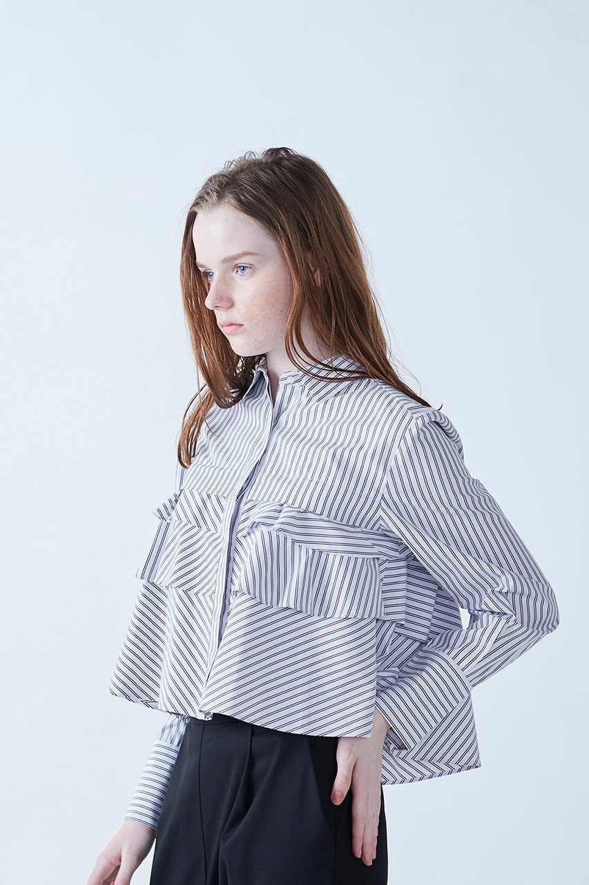 【マリリンムーン/MARILYN MOON】のレイヤードラッフルブラウス 人気、トレンドファッション・服の通販 founy(ファニー) 　ファッション　Fashion　レディースファッション　Fashion for Women　トップス・カットソー　Cut & Sew Tops　シャツ・ブラウス・オフィスカジュアル　Elegant Blouses & Button-Ups　おすすめ　Recommended / Our Picks　カフス　Cuff Design　コンパクト　Compact, Small Size　スリーブ　Sleeve, Long Sleeve / Short Sleeve　デニム　Denim, Jeans Material　バランス　Balance, Style Balance　フリル　Frill, Ruffle　フレア　Flare, Flared　ラッフル　Ruffle, Frill　ロング　Long, Long-Length　ワイド　Wide, Wide Fit　台形　A-Line, Trapezoid Shape　other-8|ID: prp329100004345050 ipo3291000000032863230
