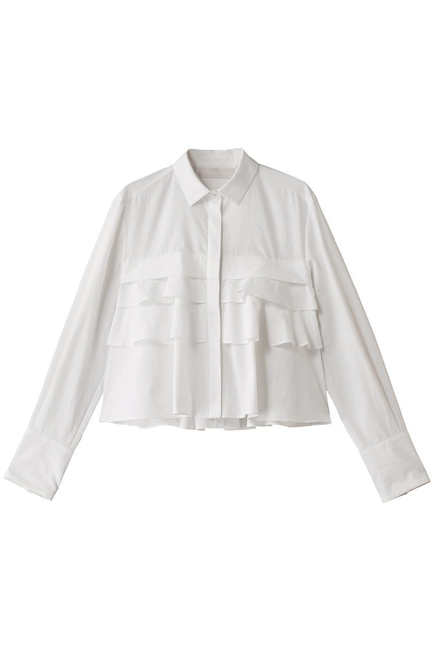 【マリリンムーン/MARILYN MOON】のレイヤードラッフルブラウス 人気、トレンドファッション・服の通販 founy(ファニー) 　ファッション　Fashion　レディースファッション　Fashion for Women　トップス・カットソー　Cut & Sew Tops　シャツ・ブラウス・オフィスカジュアル　Elegant Blouses & Button-Ups　おすすめ　Recommended / Our Picks　カフス　Cuff Design　コンパクト　Compact, Small Size　スリーブ　Sleeve, Long Sleeve / Short Sleeve　デニム　Denim, Jeans Material　バランス　Balance, Style Balance　フリル　Frill, Ruffle　フレア　Flare, Flared　ラッフル　Ruffle, Frill　ロング　Long, Long-Length　ワイド　Wide, Wide Fit　台形　A-Line, Trapezoid Shape　 other-1|ID: prp329100004345050 ipo3291000000035739709