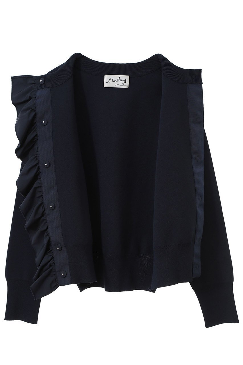 【マルティニーク/martinique】の【l heritage martinique】タフタフリルカーディガン 人気、トレンドファッション・服の通販 founy(ファニー) 　ファッション　Fashion　レディースファッション　Fashion for Women　トップス・カットソー　Cut & Sew Tops　ニット　Knit Tops & Sweaters　カーディガン・羽織り　Layered Style Cardigans　ヴィンテージ　Vintage Style　カーディガン　Cardigan, Knitwear　ジャケット　Jacket, Outerwear　スタンダード　Standard, Basic　タフタ　Taffeta, Structured Fabric　フリル　Frill, Ruffle　ブルゾン　Blouson, Bomber Jacket　再入荷　Restock / Back in Stock　おすすめ　Recommended / Our Picks　other-7|ID: prp329100004345065 ipo3291000000034953001