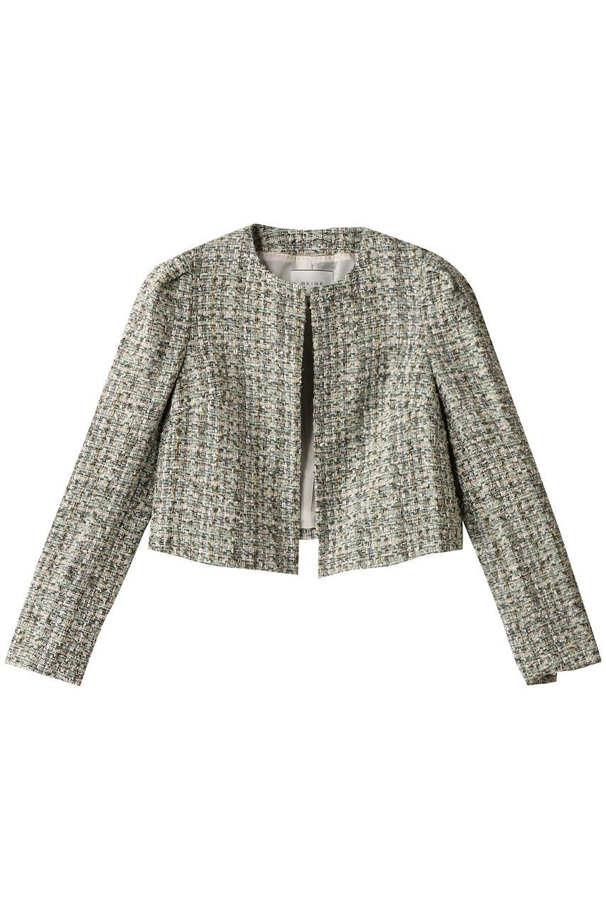 【ベイジ,/BEIGE,】のTEASEL(テーゼル)/ノーカラーツイードジャケット インテリア・キッズ・メンズ・レディースファッション・服の通販 founy(ファニー) 　ファッション　Fashion　レディースファッション　Fashion for Women　アウター　Coat / Outerwear Collection　レディースジャケット・軽アウター　Jackets　コンパクト　Compact, Small Size　シンプル　Simple, Minimal　ジャケット　Jacket, Outerwear　スリーブ　Sleeve, Long Sleeve / Short Sleeve　ツイード　Twill, Twill Weave　エレガント 上品　Elegant　GREEN MIX|ID: prp329100004345125 ipo3291000000032918139