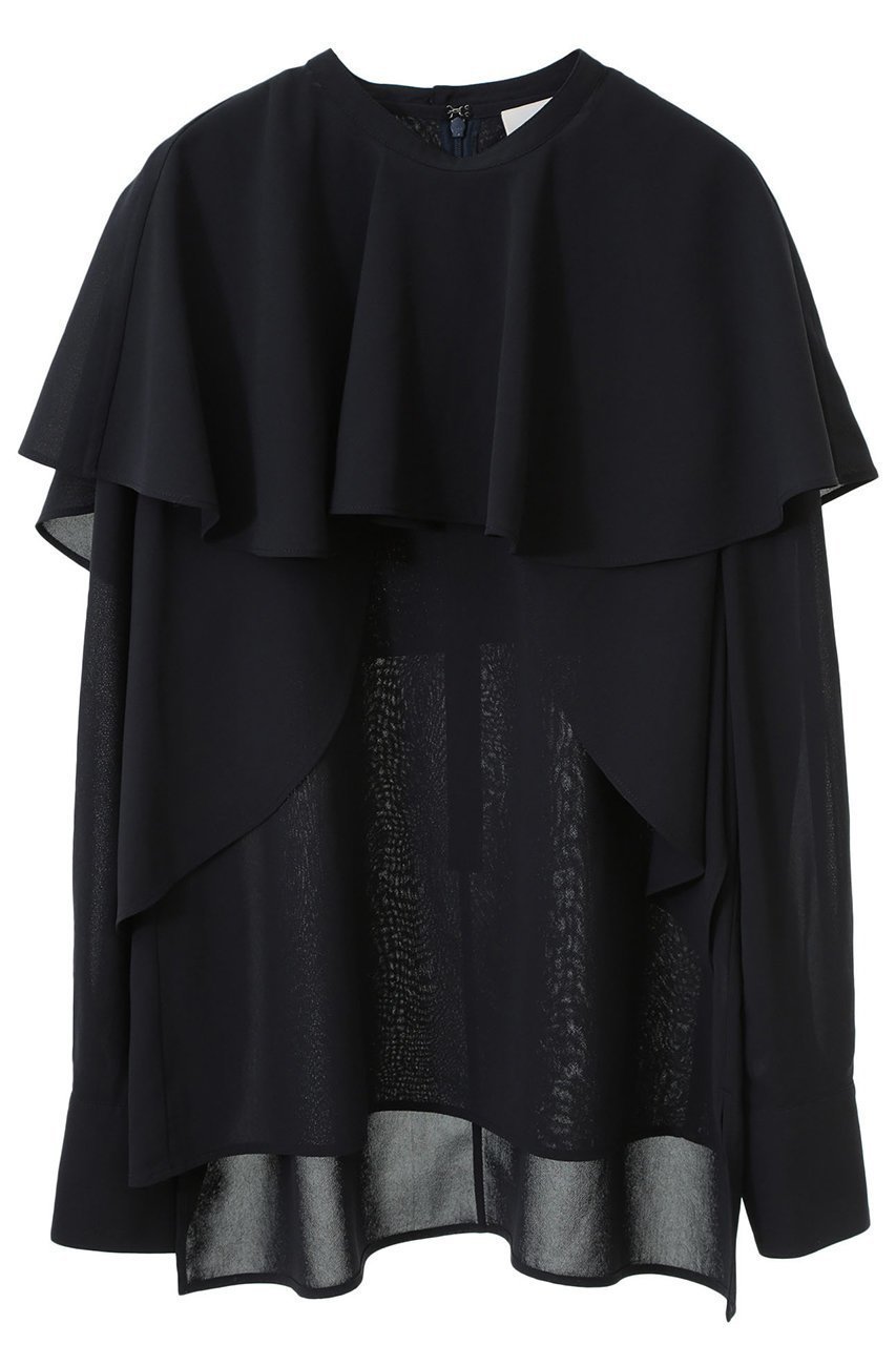 【マルティニーク/martinique】の【l heritage martinique】アルバトロスジョーゼットケープブラウス(取り外し可) インテリア・キッズ・メンズ・レディースファッション・服の通販 founy(ファニー) 　ファッション　Fashion　レディースファッション　Fashion for Women　トップス・カットソー　Cut & Sew Tops　シャツ・ブラウス・オフィスカジュアル　Elegant Blouses & Button-Ups　エレガント 上品　Elegant　ヴィンテージ　Vintage Style　クラシック　Classic, Timeless Style　ジョーゼット　Georgette, Semi-Sheer Fabric　スタンダード　Standard, Basic　スリーブ　Sleeve, Long Sleeve / Short Sleeve　バランス　Balance, Style Balance　フィット　Fit, Slim Fit　ラッフル　Ruffle, Frill　ロング　Long, Long-Length　おすすめ　Recommended / Our Picks　ネイビー|ID: prp329100004346203 ipo3291000000035041731