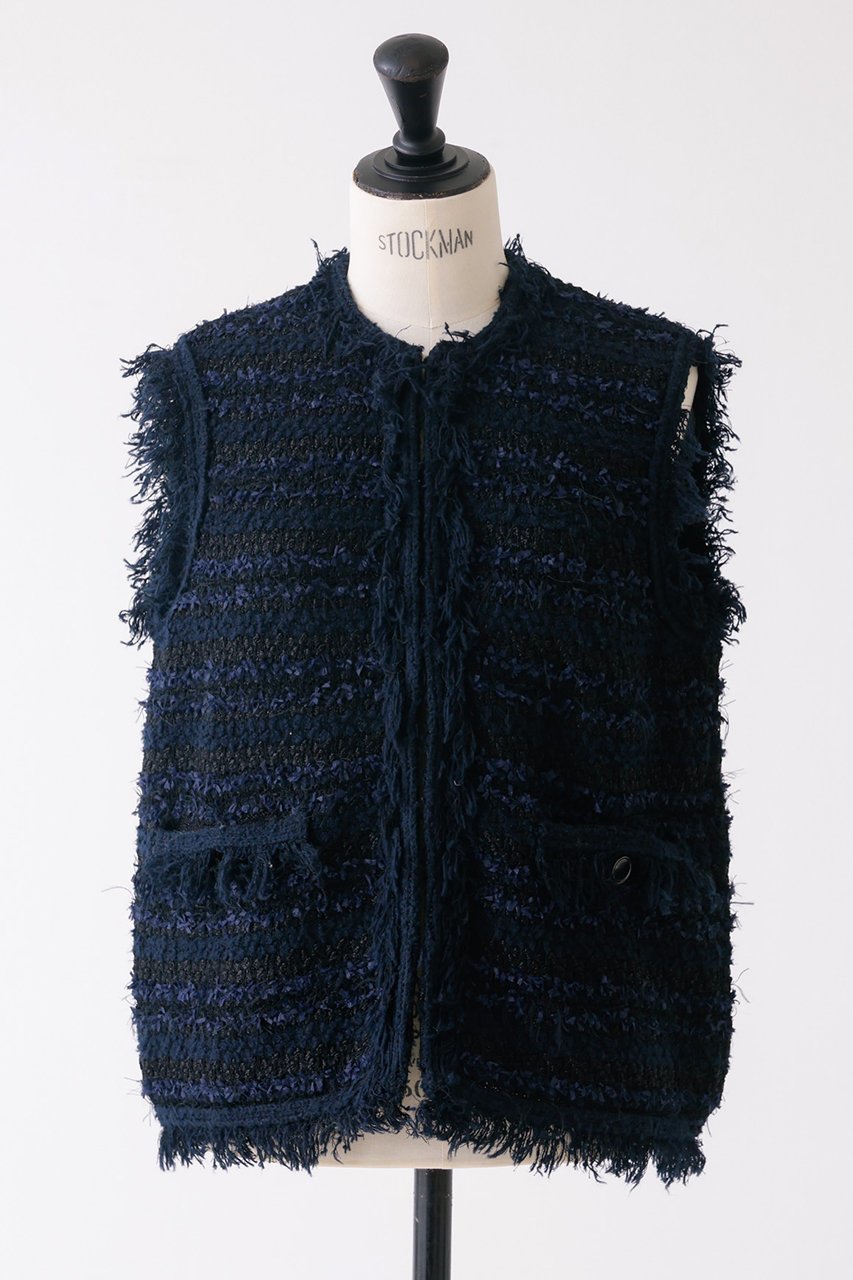 【デザイン ワークス/DESIGN WORKS】のニットツイードジレ インテリア・キッズ・メンズ・レディースファッション・服の通販 founy(ファニー) 　ファッション　Fashion　レディースファッション　Fashion for Women　アウター　Coat / Outerwear Collection　レディースジャケット・軽アウター　Jackets　シンプル　Simple, Minimal　ジャケット　Jacket, Outerwear　タンク　Tank Top, Sleeveless Top　フリンジ　Fringe, Tassel　ベスト　Vest, Waistcoat　ネイビー|ID: prp329100004347169 ipo3291000000032966555