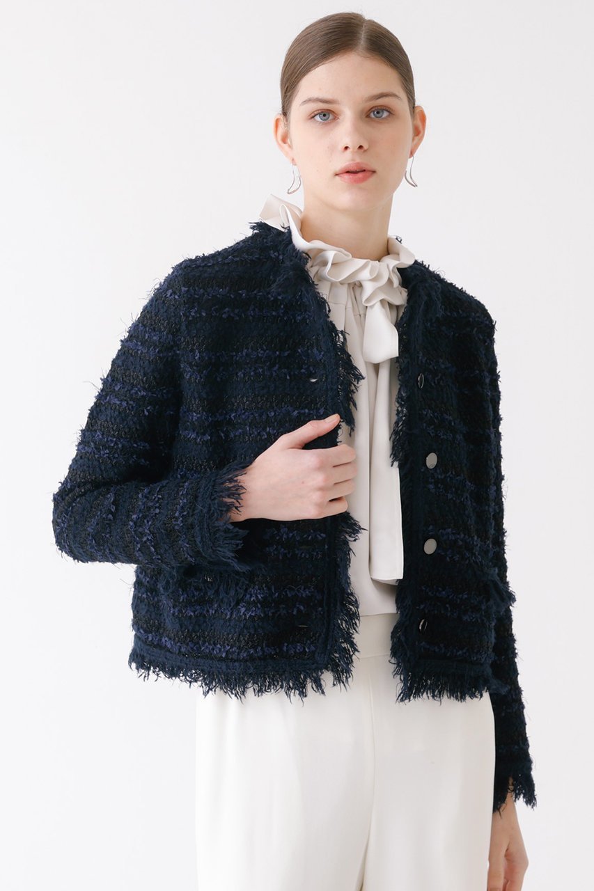 【デザイン ワークス/DESIGN WORKS】のニットツイードジャケット 人気、トレンドファッション・服の通販 founy(ファニー) 　ファッション　Fashion　レディースファッション　Fashion for Women　アウター　Coat / Outerwear Collection　レディースジャケット・軽アウター　Jackets　カーディガン　Cardigan, Knitwear　ジャケット　Jacket, Outerwear　デニム　Denim, Jeans Material　バランス　Balance, Style Balance　ワイド　Wide, Wide Fit　other-6|ID: prp329100004347170 ipo3291000000034956645