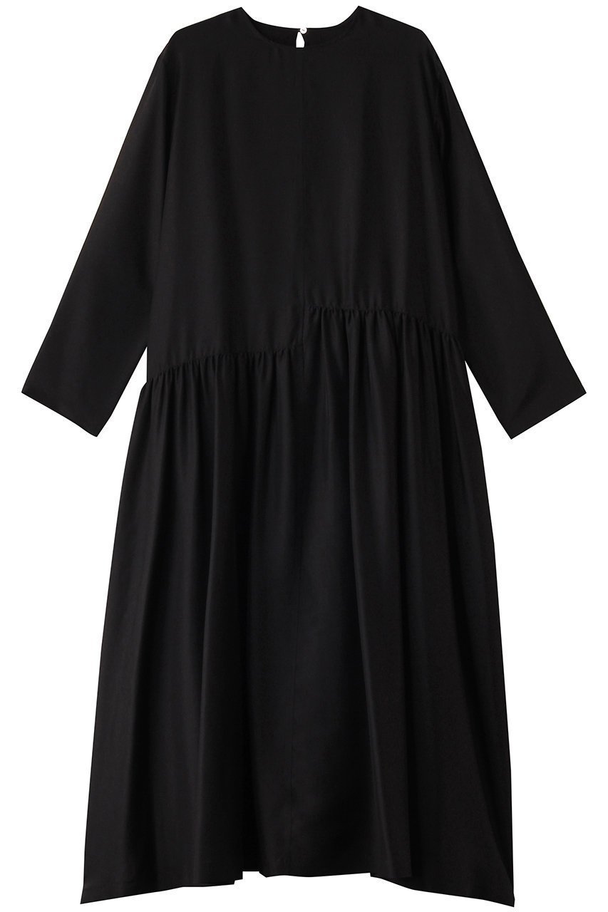 【ハウス オブ ロータス/HOUSE OF LOTUS】のシルクハブタエアシンメトリーワンピース インテリア・キッズ・メンズ・レディースファッション・服の通販 founy(ファニー) 　ファッション　Fashion　レディースファッション　Fashion for Women　ワンピース　Dresses　チュニック　Tunic Tops & Dresses　なめらか　Smooth, Silky Texture　アシンメトリー　Asymmetrical Style　エレガント 上品　Elegant　ギャザー　Gathered, Ruffled　シルク　Silk, 100% Silk　チュニック　Tunic, Long Top　フレア　Flare, Flared　ロング　Long, Long-Length　ブラック|ID: prp329100004347993 ipo3291000000034952478