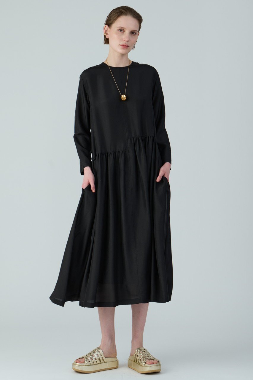 【ハウス オブ ロータス/HOUSE OF LOTUS】のシルクハブタエアシンメトリーワンピース 人気、トレンドファッション・服の通販 founy(ファニー) 　ファッション　Fashion　レディースファッション　Fashion for Women　ワンピース　Dresses　チュニック　Tunic Tops & Dresses　なめらか　Smooth, Silky Texture　アシンメトリー　Asymmetrical Style　エレガント 上品　Elegant　ギャザー　Gathered, Ruffled　シルク　Silk, 100% Silk　チュニック　Tunic, Long Top　フレア　Flare, Flared　ロング　Long, Long-Length　other-8|ID: prp329100004347993 ipo3291000000034952490