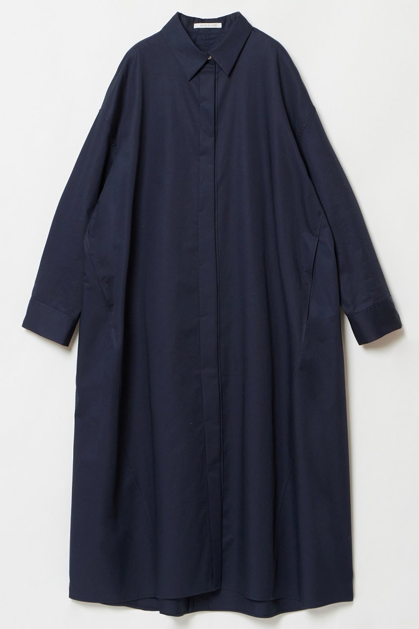 【ハウス オブ ロータス/HOUSE OF LOTUS】のコットンサテンシャツワンピース インテリア・キッズ・メンズ・レディースファッション・服の通販 founy(ファニー) 　ファッション　Fashion　レディースファッション　Fashion for Women　ワンピース　Dresses　シャツワンピース / 1枚で着映えコーデ　Shirt Dresses　チュニック　Tunic Tops & Dresses　サテン　Satin, Glossy Fabric　シンプル　Simple, Minimal　チュニック　Tunic, Long Top　フォルム　Silhouette, Form　プリーツ　Pleats, Pleated　ボックス　Boxy, Box Shape　ロング　Long, Long-Length　エレガント 上品　Elegant　ネイビー|ID: prp329100004348003 ipo3291000000034952410
