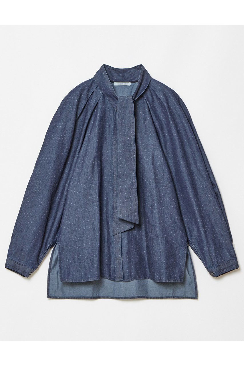 【ハウス オブ ロータス/HOUSE OF LOTUS】のデニムドビーフォルムスリーブブラウス インテリア・キッズ・メンズ・レディースファッション・服の通販 founy(ファニー) 　ファッション　Fashion　レディースファッション　Fashion for Women　トップス・カットソー　Cut & Sew Tops　シャツ・ブラウス・オフィスカジュアル　Elegant Blouses & Button-Ups　イタリア　Italy　インディゴ　Indigo Denim　エレガント 上品　Elegant　スリーブ　Sleeve, Long Sleeve / Short Sleeve　デニム　Denim, Jeans Material　ロング　Long, Long-Length　再入荷　Restock / Back in Stock　ネイビー|ID: prp329100004348008 ipo3291000000032846244