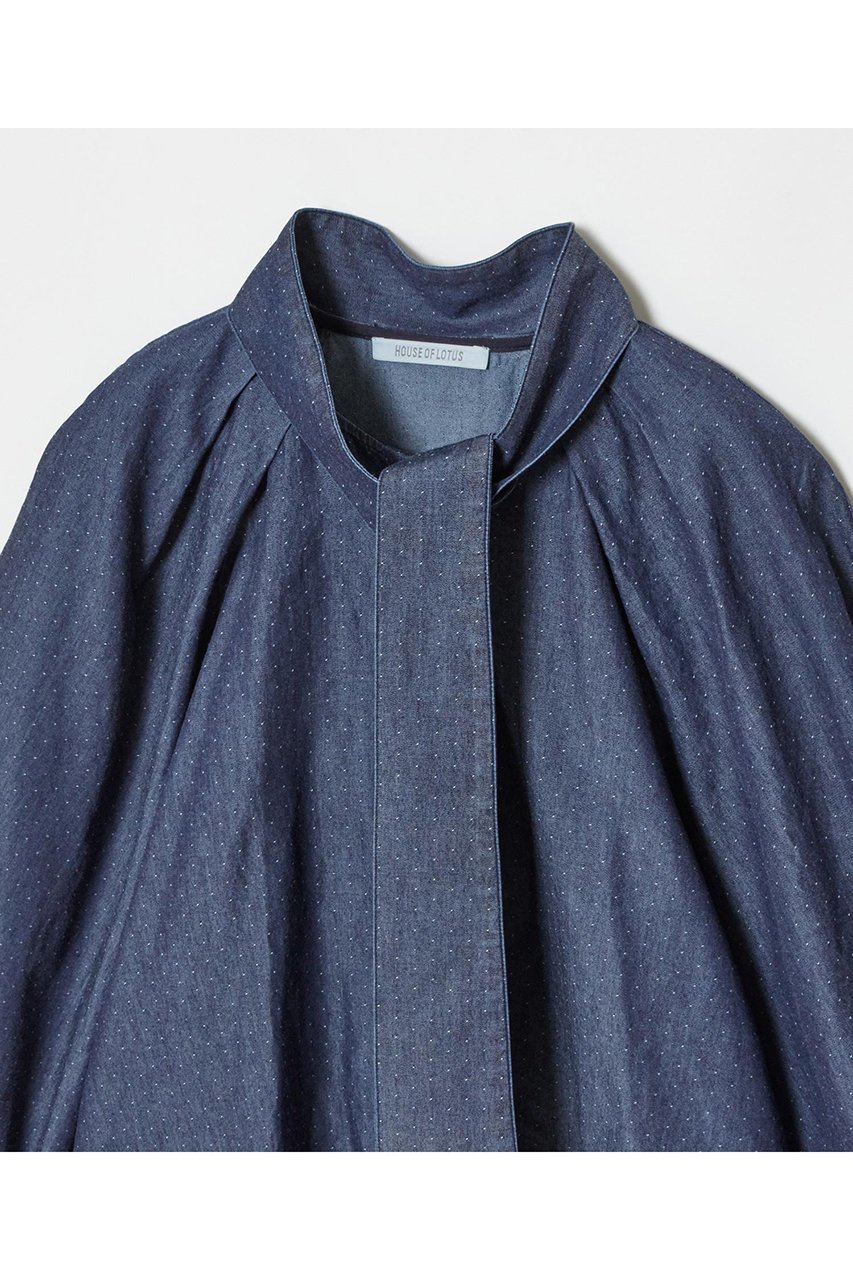 【ハウス オブ ロータス/HOUSE OF LOTUS】のデニムドビーフォルムスリーブブラウス 人気、トレンドファッション・服の通販 founy(ファニー) 　ファッション　Fashion　レディースファッション　Fashion for Women　トップス・カットソー　Cut & Sew Tops　シャツ・ブラウス・オフィスカジュアル　Elegant Blouses & Button-Ups　イタリア　Italy　インディゴ　Indigo Denim　エレガント 上品　Elegant　スリーブ　Sleeve, Long Sleeve / Short Sleeve　デニム　Denim, Jeans Material　ロング　Long, Long-Length　再入荷　Restock / Back in Stock　other-4|ID: prp329100004348008 ipo3291000000032846261