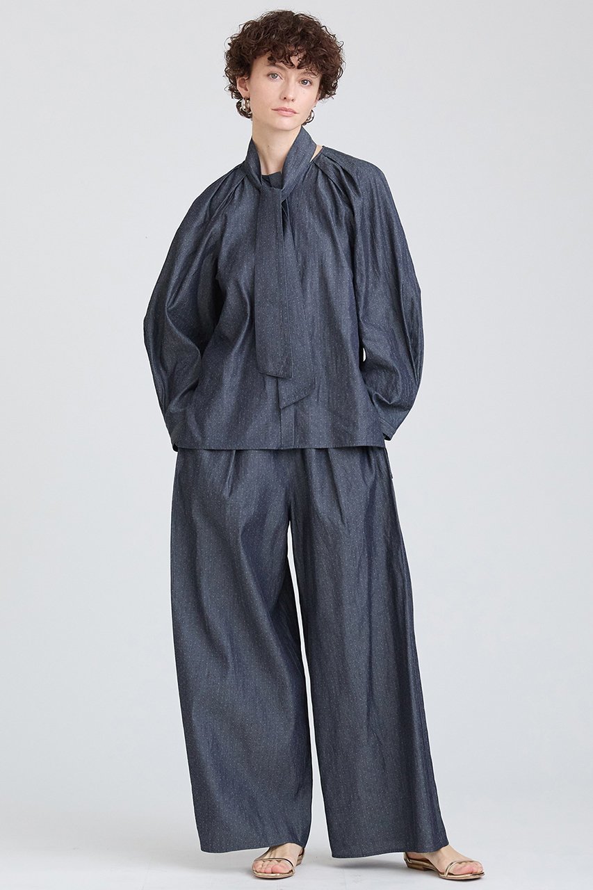 【ハウス オブ ロータス/HOUSE OF LOTUS】のデニムドビーフォルムスリーブブラウス 人気、トレンドファッション・服の通販 founy(ファニー) 　ファッション　Fashion　レディースファッション　Fashion for Women　トップス・カットソー　Cut & Sew Tops　シャツ・ブラウス・オフィスカジュアル　Elegant Blouses & Button-Ups　イタリア　Italy　インディゴ　Indigo Denim　エレガント 上品　Elegant　スリーブ　Sleeve, Long Sleeve / Short Sleeve　デニム　Denim, Jeans Material　ロング　Long, Long-Length　再入荷　Restock / Back in Stock　other-8|ID: prp329100004348008 ipo3291000000032846286