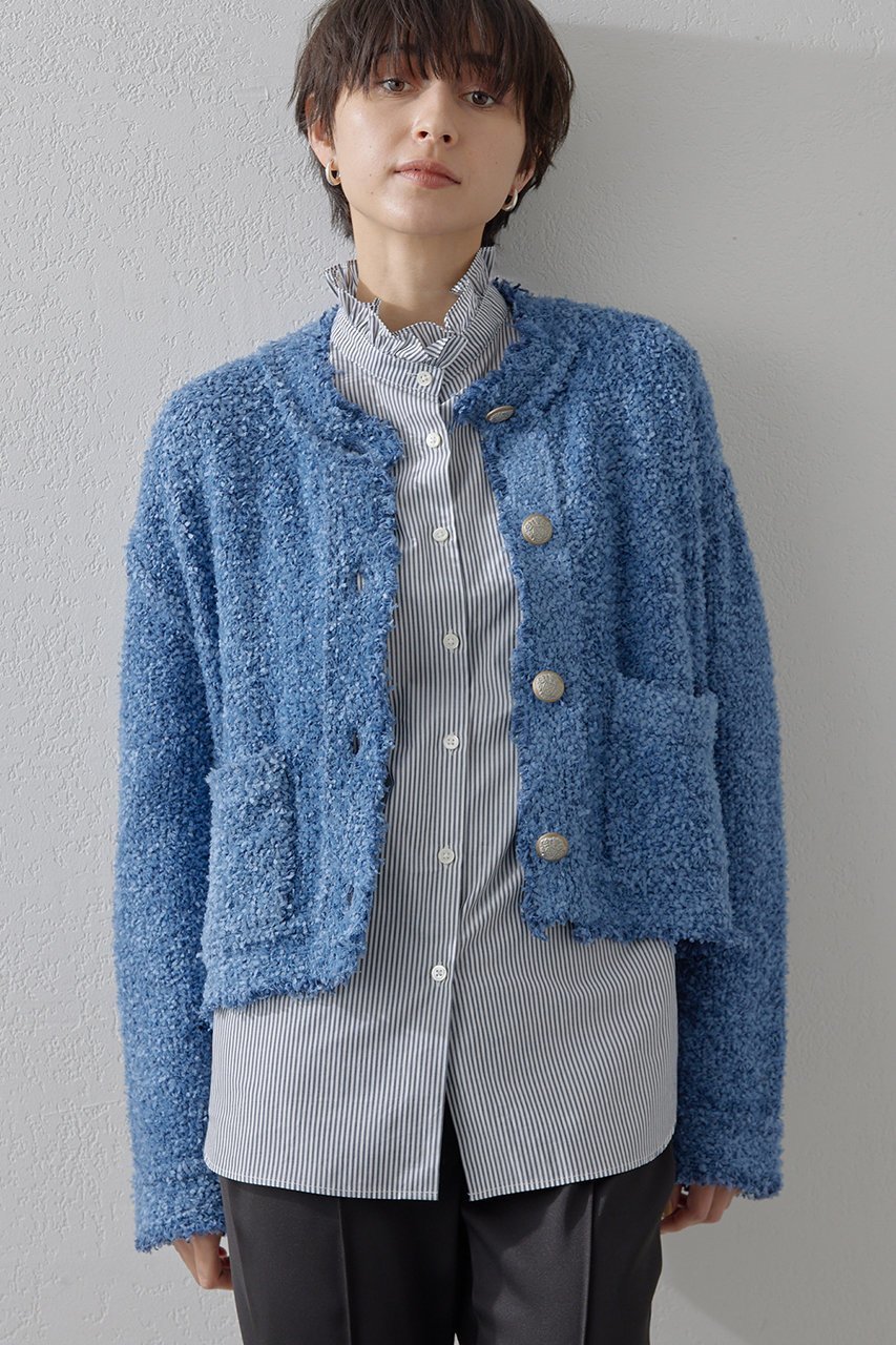 【ウィムガゼット/Whim Gazette】のニットTWEEDYジャケット インテリア・キッズ・メンズ・レディースファッション・服の通販 founy(ファニー) 　ファッション　Fashion　レディースファッション　Fashion for Women　アウター　Coat / Outerwear Collection　レディースジャケット・軽アウター　Jackets　おすすめ　Recommended / Our Picks　ジャケット　Jacket, Outerwear　ストレッチ　Stretch, Stretchy Fabric　ツイード　Twill, Twill Weave　デニム　Denim, Jeans Material　バランス　Balance, Style Balance　フォーマル　Formal, Dressy　ボトム　Bottoms, Lower Wear　サックスブルー|ID: prp329100004348060 ipo3291000000035587983