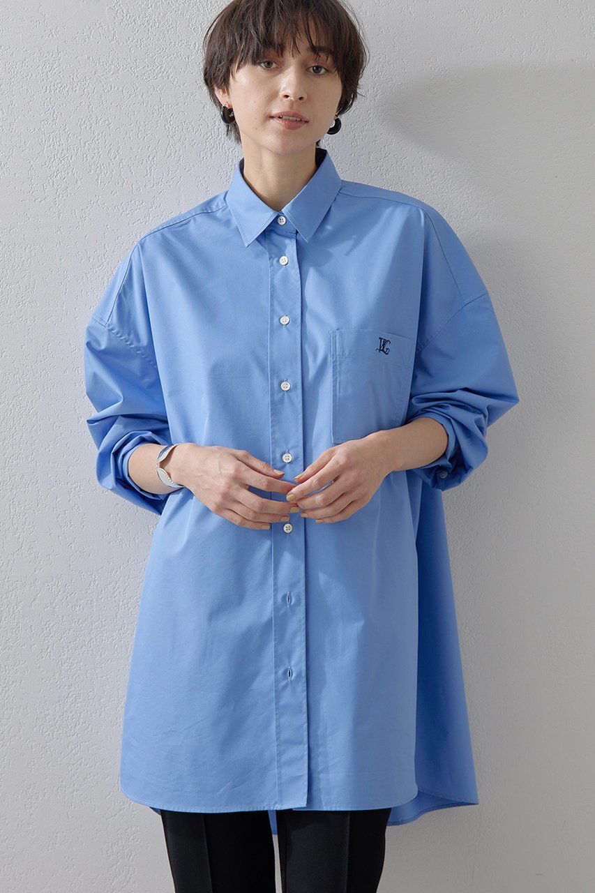 【ウィムガゼット/Whim Gazette】のロゴシシュウオーバーシャツ インテリア・キッズ・メンズ・レディースファッション・服の通販 founy(ファニー) 　ファッション　Fashion　レディースファッション　Fashion for Women　トップス・カットソー　Cut & Sew Tops　シャツ・ブラウス・オフィスカジュアル　Elegant Blouses & Button-Ups　スリーブ　Sleeve, Long Sleeve / Short Sleeve　ポケット　Pocket, Pocket Detail　ロング　Long, Long-Length　サックスブルー|ID: prp329100004348062 ipo3291000000032873983