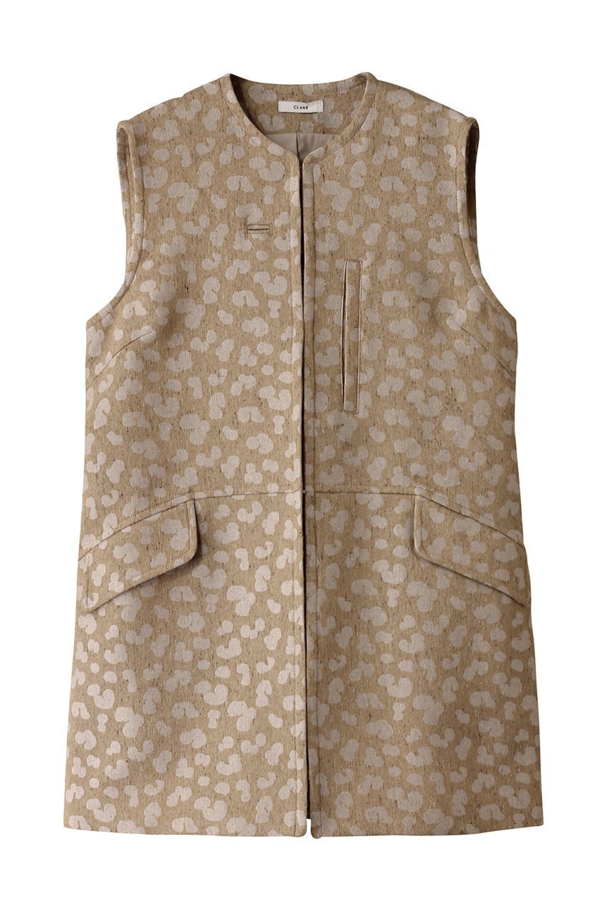 【クラネ/CLANE】のLINEN LEOPARD GILET/ジレ・ベスト インテリア・キッズ・メンズ・レディースファッション・服の通販 founy(ファニー) 　ファッション　Fashion　レディースファッション　Fashion for Women　アウター　Coat / Outerwear Collection　レディースジャケット・軽アウター　Jackets　ジャカード／ジャガード　Jacquard, Woven Pattern　ジャケット　Jacket, Outerwear　ノースリーブ　Sleeveless, No-Sleeve　フォルム　Silhouette, Form　ベスト　Vest, Waistcoat　マニッシュ　Mannish, Boyish　レオパード　Leopard, Animal Print　BEIGE|ID: prp329100004349112 ipo3291000000032919953