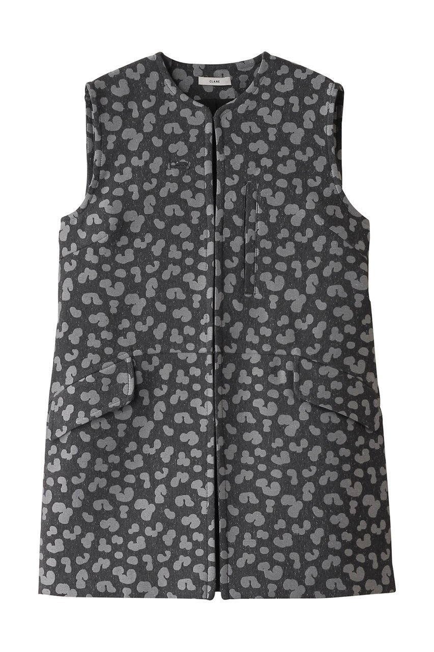 【クラネ/CLANE】のLINEN LEOPARD GILET/ジレ・ベスト インテリア・キッズ・メンズ・レディースファッション・服の通販 founy(ファニー) 　ファッション　Fashion　レディースファッション　Fashion for Women　アウター　Coat / Outerwear Collection　レディースジャケット・軽アウター　Jackets　ジャカード／ジャガード　Jacquard, Woven Pattern　ジャケット　Jacket, Outerwear　ノースリーブ　Sleeveless, No-Sleeve　フォルム　Silhouette, Form　ベスト　Vest, Waistcoat　マニッシュ　Mannish, Boyish　レオパード　Leopard, Animal Print　BLACK|ID: prp329100004349112 ipo3291000000032919962