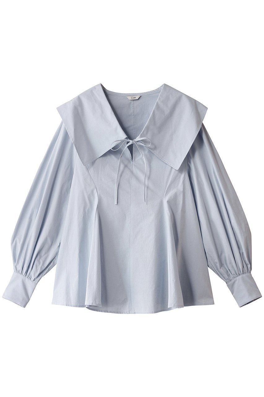 【クラネ/CLANE】のBIG COLLAR DRAWSTRING BLOUSE/シャツ インテリア・キッズ・メンズ・レディースファッション・服の通販 founy(ファニー) 　ファッション　Fashion　レディースファッション　Fashion for Women　トップス・カットソー　Cut & Sew Tops　シャツ・ブラウス・オフィスカジュアル　Elegant Blouses & Button-Ups　シェイプ　Shape, Slim Fit　スリーブ　Sleeve, Long Sleeve / Short Sleeve　デニム　Denim, Jeans Material　トレンド　Trend, Trending Now　フレア　Flare, Flared　ボトム　Bottoms, Lower Wear　ロング　Long, Long-Length　ワイド　Wide, Wide Fit　SAX|ID: prp329100004349114 ipo3291000000032874312