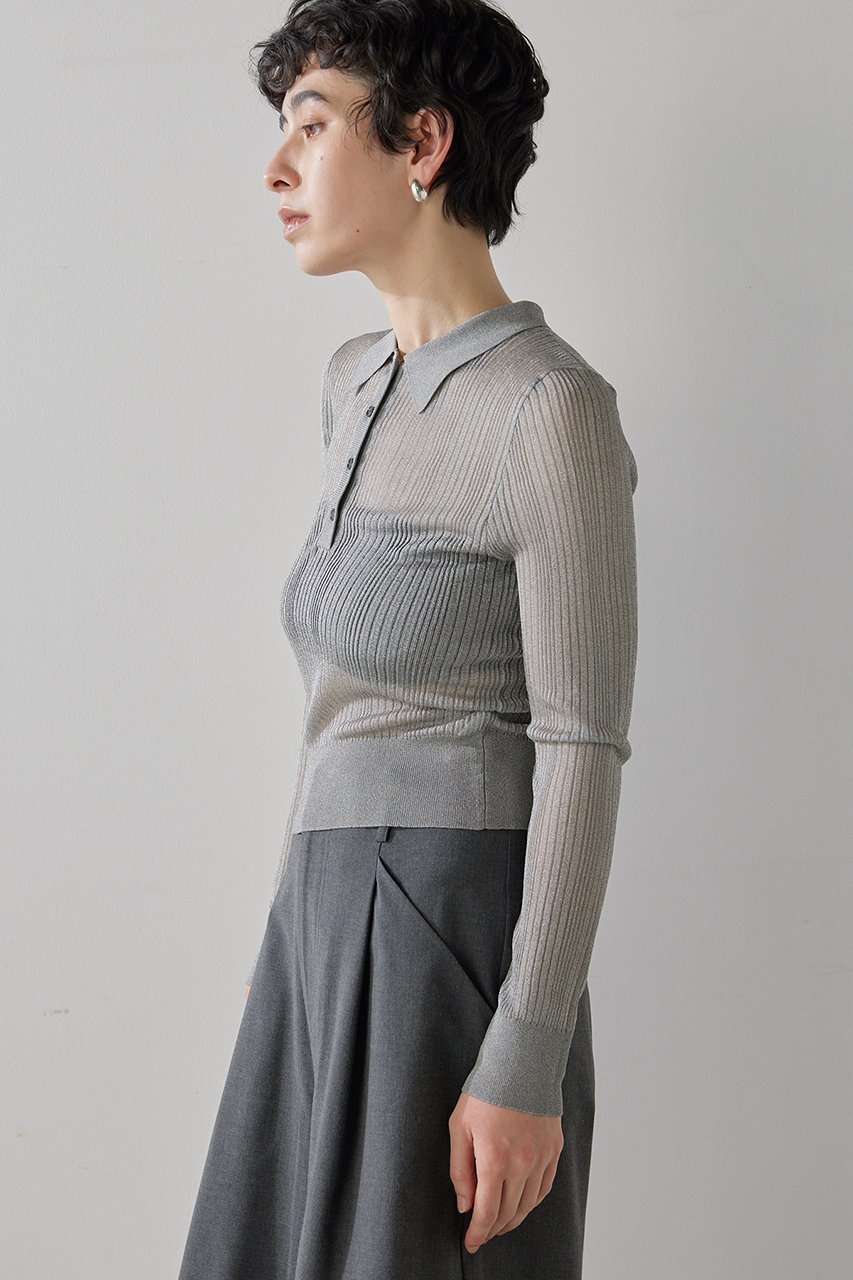 【ウィムガゼット/Whim Gazette】の【THE PAUSE】シアーポロニット 人気、トレンドファッション・服の通販 founy(ファニー) 　ファッション　Fashion　レディースファッション　Fashion for Women　トップス・カットソー　Cut & Sew Tops　ニット　Knit Tops & Sweaters　カジュアルプルオーバー・ニットトップス　Pullovers & Knit Tops / Casual Pullovers　クール　Cool, Chic　コンパクト　Compact, Small Size　シアー　Sheer, See-Through　ロング　Long, Long-Length　other-4|ID: prp329100004349132 ipo3291000000032954316