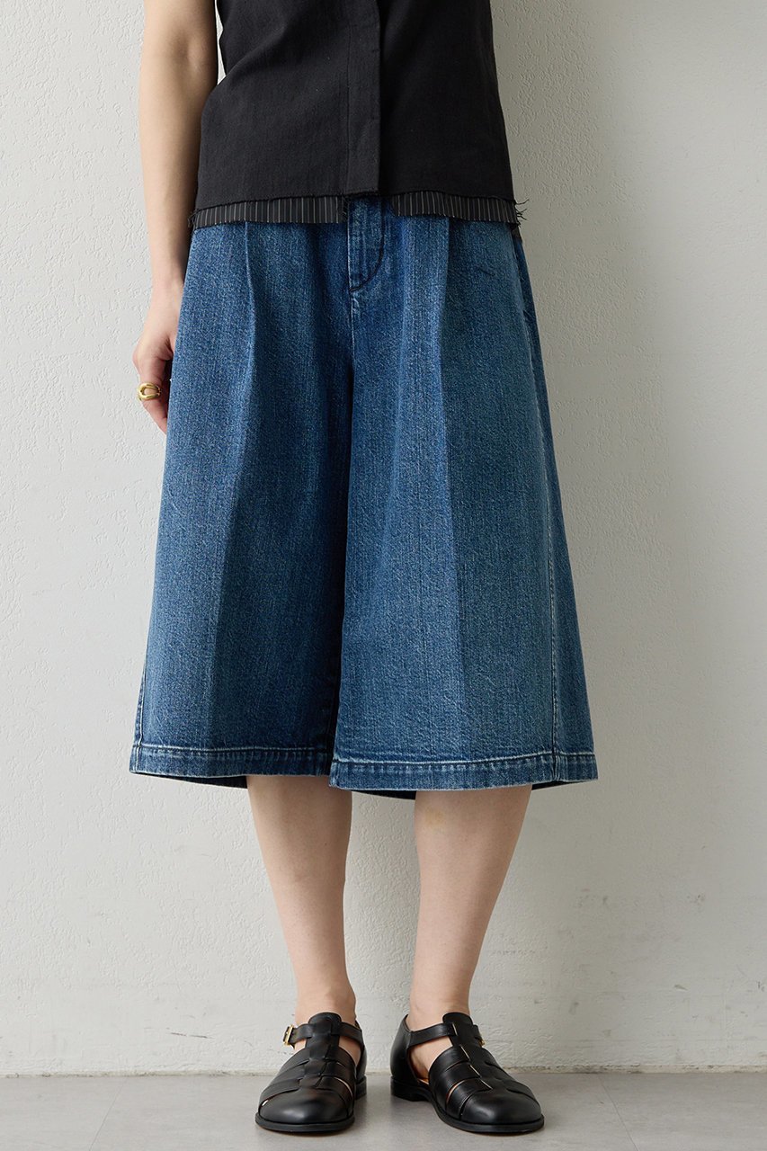 【ウィムガゼット/Whim Gazette】の【THE PAUSE】タックハーフパンツ インテリア・キッズ・メンズ・レディースファッション・服の通販 founy(ファニー) 　ファッション　Fashion　レディースファッション　Fashion for Women　パンツ　Pants & Trousers　ショートパンツ・ハーフパンツ　High-Waisted & Relaxed Shorts　ショート　Short, Short Length　ツイル　Twist, Twisted Detail　デニム　Denim, Jeans Material　ハーフ　Half, Half-Length　エレガント 上品　Elegant　ブルー|ID: prp329100004349135 ipo3291000000036548043