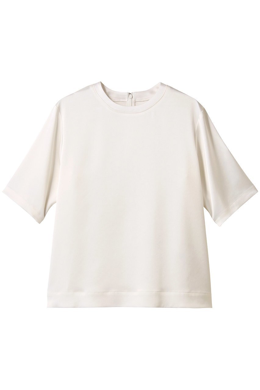 【ウィムガゼット/Whim Gazette】のサテンTEEブラウス インテリア・キッズ・メンズ・レディースファッション・服の通販 founy(ファニー) 　ファッション　Fashion　レディースファッション　Fashion for Women　トップス・カットソー　Cut & Sew Tops　シャツ・ブラウス・オフィスカジュアル　Elegant Blouses & Button-Ups　おすすめ　Recommended / Our Picks　なめらか　Smooth, Silky Texture　インナー　Innerwear　クール　Cool, Chic　サテン　Satin, Glossy Fabric　ショート　Short, Short Length　ジャケット　Jacket, Outerwear　ストレッチ　Stretch, Stretchy Fabric　スリーブ　Sleeve, Long Sleeve / Short Sleeve　ダブル　Double, Double-Breasted　デニム　Denim, Jeans Material　リラックス　Relax, Relaxed Fit　エレガント 上品　Elegant　半袖　Short Sleeve, Half Sleeve　オフホワイト|ID: prp329100004350355 ipo3291000000032862868