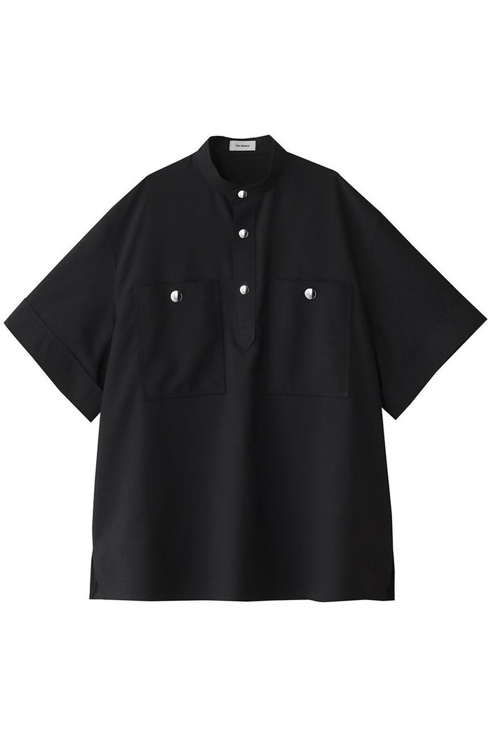 【ザ リラクス/THE RERACS】のショートスリーブバンドカラー US プルオーバーシャツ インテリア・キッズ・メンズ・レディースファッション・服の通販 founy(ファニー) https://founy.com/ ファッション Fashion レディースファッション Fashion for Women トップス・カットソー Cut & Sew Tops シャツ・ブラウス・オフィスカジュアル Elegant Blouses & Button-Ups カジュアルプルオーバー・ニットトップス Pullovers & Knit Tops / Casual Pullovers ショート Short, Short Length シルバー Silver, Metallic Silver スリット Slit, Slit Detail スリーブ Sleeve, Long Sleeve / Short Sleeve トレンド Trend, Trending Now ポケット Pocket, Pocket Detail モダン Modern, Contemporary エレガント 上品 Elegant |ID: prp329100004352101 ipo3291000000032854697