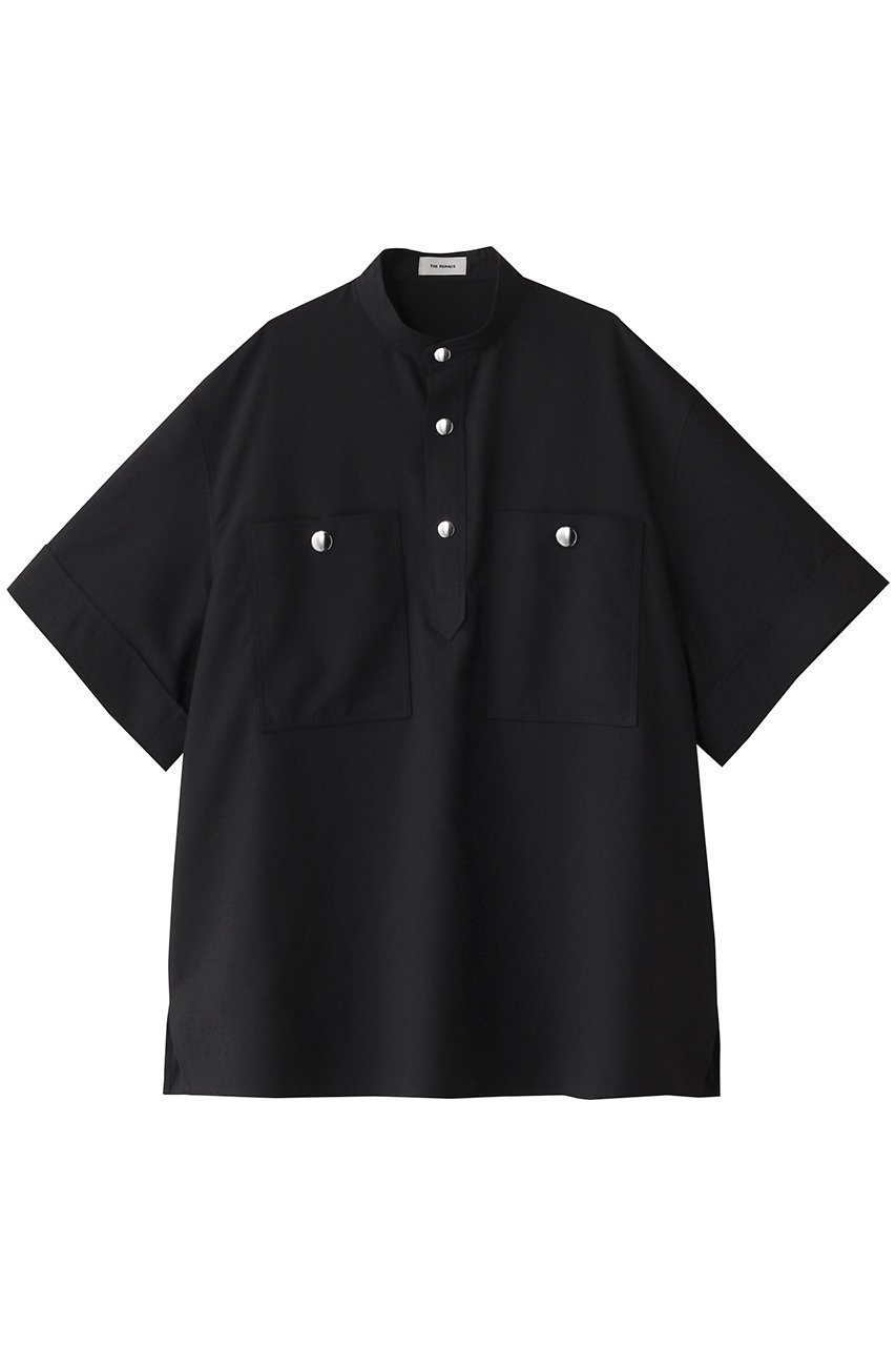 【ザ リラクス/THE RERACS】のショートスリーブバンドカラー US プルオーバーシャツ インテリア・キッズ・メンズ・レディースファッション・服の通販 founy(ファニー) 　ファッション　Fashion　レディースファッション　Fashion for Women　トップス・カットソー　Cut & Sew Tops　シャツ・ブラウス・オフィスカジュアル　Elegant Blouses & Button-Ups　カジュアルプルオーバー・ニットトップス　Pullovers & Knit Tops / Casual Pullovers　ショート　Short, Short Length　シルバー　Silver, Metallic Silver　スリット　Slit, Slit Detail　スリーブ　Sleeve, Long Sleeve / Short Sleeve　トレンド　Trend, Trending Now　ポケット　Pocket, Pocket Detail　モダン　Modern, Contemporary　エレガント 上品　Elegant　ブラック|ID: prp329100004352101 ipo3291000000032854702