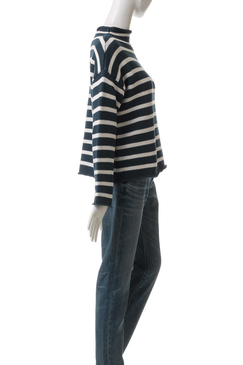 【デミーリー/DEMYLEE】のLAMIS STRIPE コットン モックネックニットプルオーバー 人気、トレンドファッション・服の通販 founy(ファニー) 　ファッション　Fashion　レディースファッション　Fashion for Women　トップス・カットソー　Cut & Sew Tops　ニット　Knit Tops & Sweaters　カジュアルプルオーバー・ニットトップス　Pullovers & Knit Tops / Casual Pullovers　ストライプ　Stripe, Striped Pattern　センター　Center, Center Line　デニム　Denim, Jeans Material　モックネック　Mock Neck, Short Turtleneck　リラックス　Relax, Relaxed Fit　エレガント 上品　Elegant　定番　Standard, Basic Item　other-3|ID: prp329100004352180 ipo3291000000032946722