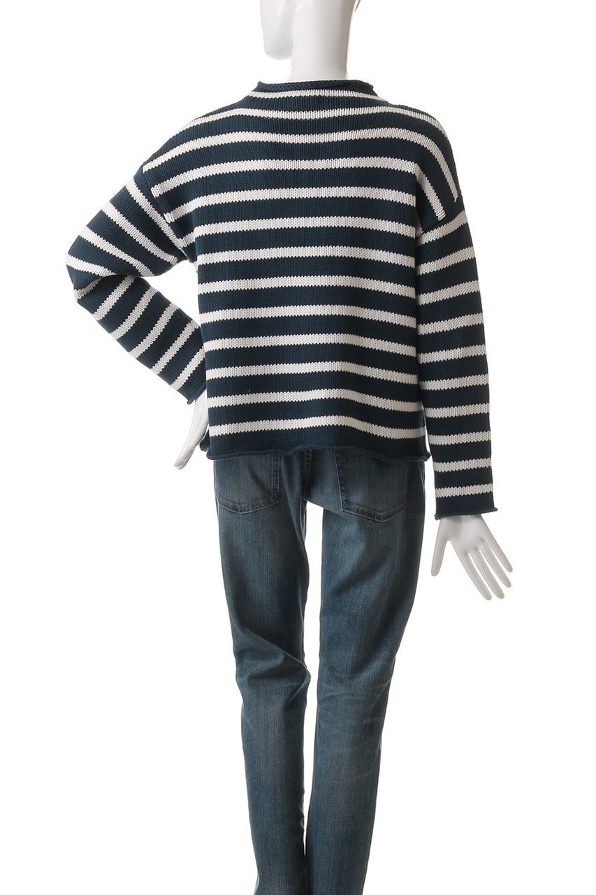 【デミーリー/DEMYLEE】のLAMIS STRIPE コットン モックネックニットプルオーバー 人気、トレンドファッション・服の通販 founy(ファニー) 　ファッション　Fashion　レディースファッション　Fashion for Women　トップス・カットソー　Cut & Sew Tops　ニット　Knit Tops & Sweaters　カジュアルプルオーバー・ニットトップス　Pullovers & Knit Tops / Casual Pullovers　ストライプ　Stripe, Striped Pattern　センター　Center, Center Line　デニム　Denim, Jeans Material　モックネック　Mock Neck, Short Turtleneck　リラックス　Relax, Relaxed Fit　エレガント 上品　Elegant　定番　Standard, Basic Item　other-4|ID: prp329100004352180 ipo3291000000032946730