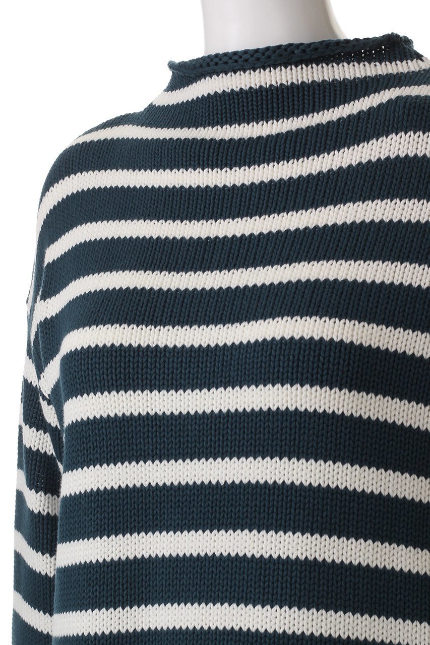 【デミーリー/DEMYLEE】のLAMIS STRIPE コットン モックネックニットプルオーバー 人気、トレンドファッション・服の通販 founy(ファニー) 　ファッション　Fashion　レディースファッション　Fashion for Women　トップス・カットソー　Cut & Sew Tops　ニット　Knit Tops & Sweaters　カジュアルプルオーバー・ニットトップス　Pullovers & Knit Tops / Casual Pullovers　ストライプ　Stripe, Striped Pattern　センター　Center, Center Line　デニム　Denim, Jeans Material　モックネック　Mock Neck, Short Turtleneck　リラックス　Relax, Relaxed Fit　エレガント 上品　Elegant　定番　Standard, Basic Item　other-5|ID: prp329100004352180 ipo3291000000032946737