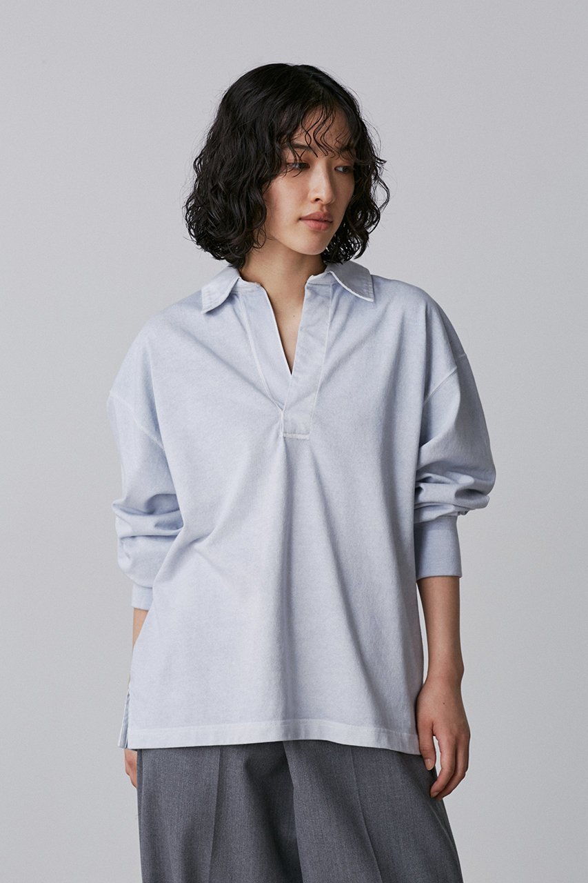 【イレーヴ/YLEVE】のオープンエンドCOTTON PIGMENT DYE スキッパー プルオーバー 人気、トレンドファッション・服の通販 founy(ファニー) 　ファッション　Fashion　レディースファッション　WOMEN　トップス・カットソー　Tops/Tshirt　シャツ/ブラウス　Shirts/Blouses　ロング / Tシャツ　T-Shirts　プルオーバー　Pullover　カットソー　Cut and Sewn　シンプル　Simple　スキッパー　Skipper　スリーブ　Sleeve　ロング　Long　定番　Standard　other-6|ID: prp329100004352210 ipo3291000000031350093