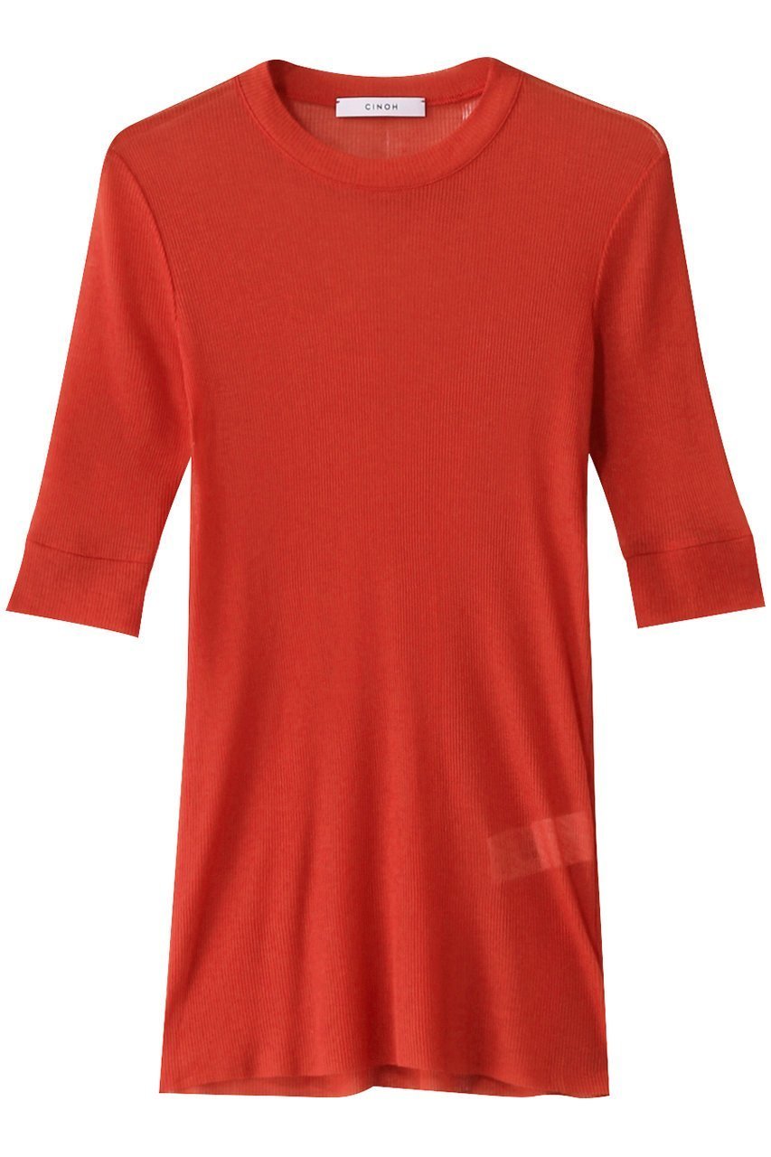 【チノ/CINOH】のテンセルカシミヤリブTシャツ インテリア・キッズ・メンズ・レディースファッション・服の通販 founy(ファニー) 　ファッション　Fashion　レディースファッション　Fashion for Women　トップス・カットソー　Cut & Sew Tops　シャツ・ブラウス・オフィスカジュアル　Elegant Blouses & Button-Ups　ロングTシャツ・Tシャツ　Longline T-Shirts & Tees　カットソー・ベーシックTシャツ　Cut-and-Sewn Tops / Stretch Tees & Basics　シアー　Sheer, See-Through　ショート　Short, Short Length　シルク　Silk, 100% Silk　スリーブ　Sleeve, Long Sleeve / Short Sleeve　テレコ　Ribbed, Rib Stitch　エレガント 上品　Elegant　レッド|ID: prp329100004352214 ipo3291000000032811346