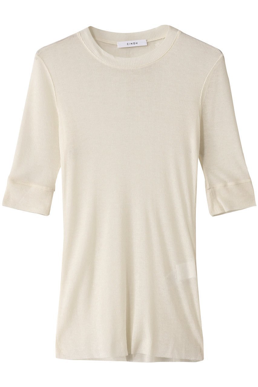 【チノ/CINOH】のテンセルカシミヤリブTシャツ インテリア・キッズ・メンズ・レディースファッション・服の通販 founy(ファニー) 　ファッション　Fashion　レディースファッション　Fashion for Women　トップス・カットソー　Cut & Sew Tops　シャツ・ブラウス・オフィスカジュアル　Elegant Blouses & Button-Ups　ロングTシャツ・Tシャツ　Longline T-Shirts & Tees　カットソー・ベーシックTシャツ　Cut-and-Sewn Tops / Stretch Tees & Basics　シアー　Sheer, See-Through　ショート　Short, Short Length　シルク　Silk, 100% Silk　スリーブ　Sleeve, Long Sleeve / Short Sleeve　テレコ　Ribbed, Rib Stitch　エレガント 上品　Elegant　エクリュ|ID: prp329100004352214 ipo3291000000032811347
