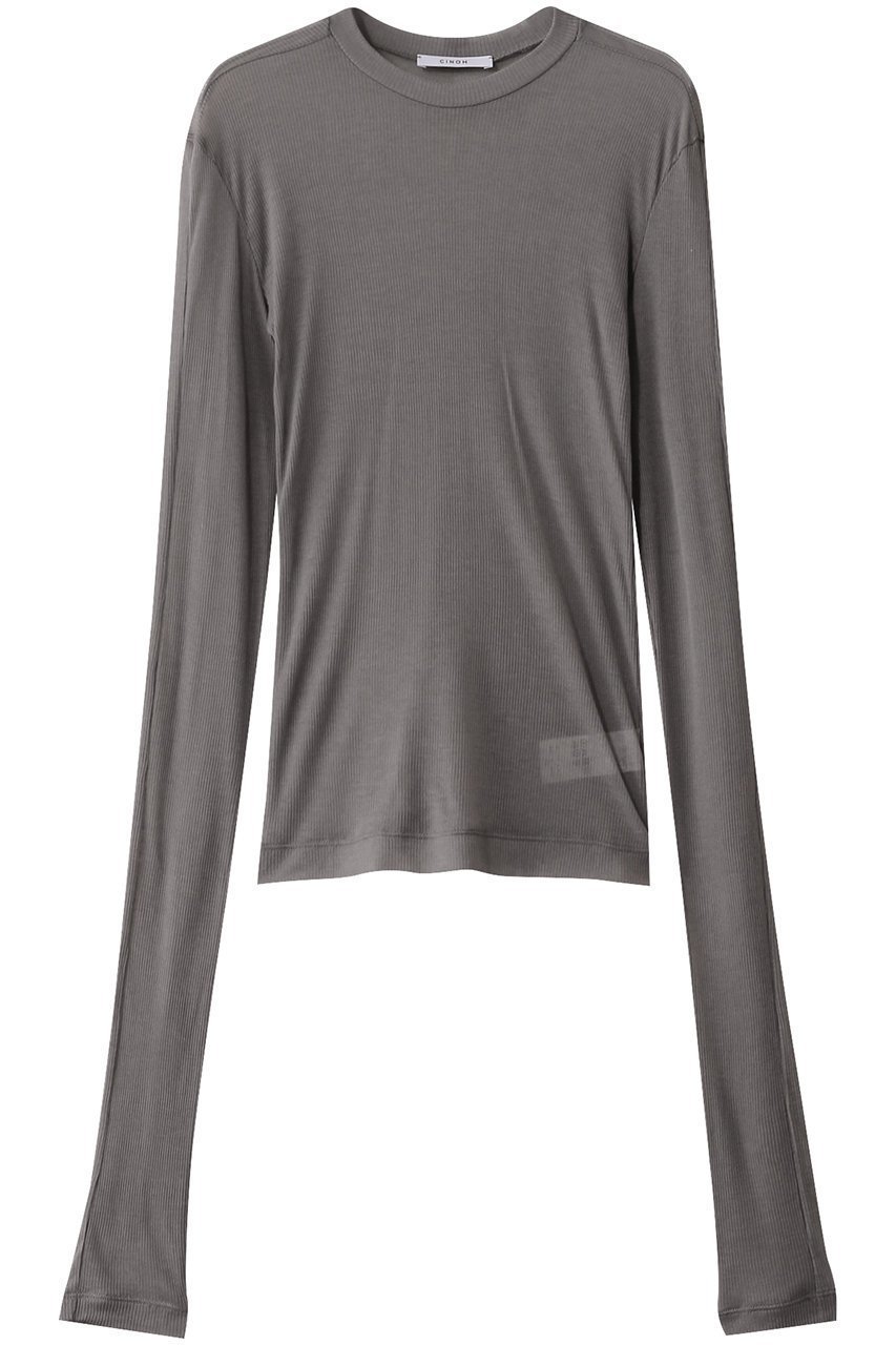 【チノ/CINOH】のテンセルカシミヤリブロングスリーブTシャツ インテリア・キッズ・メンズ・レディースファッション・服の通販 founy(ファニー) 　ファッション　Fashion　レディースファッション　Fashion for Women　トップス・カットソー　Cut & Sew Tops　シャツ・ブラウス・オフィスカジュアル　Elegant Blouses & Button-Ups　ロングTシャツ・Tシャツ　Longline T-Shirts & Tees　カットソー・ベーシックTシャツ　Cut-and-Sewn Tops / Stretch Tees & Basics　シアー　Sheer, See-Through　シルク　Silk, 100% Silk　スリーブ　Sleeve, Long Sleeve / Short Sleeve　テレコ　Ribbed, Rib Stitch　トレンド　Trend, Trending Now　フィット　Fit, Slim Fit　ロング　Long, Long-Length　定番　Standard, Basic Item　チャコールグレー|ID: prp329100004352215 ipo3291000000032881755