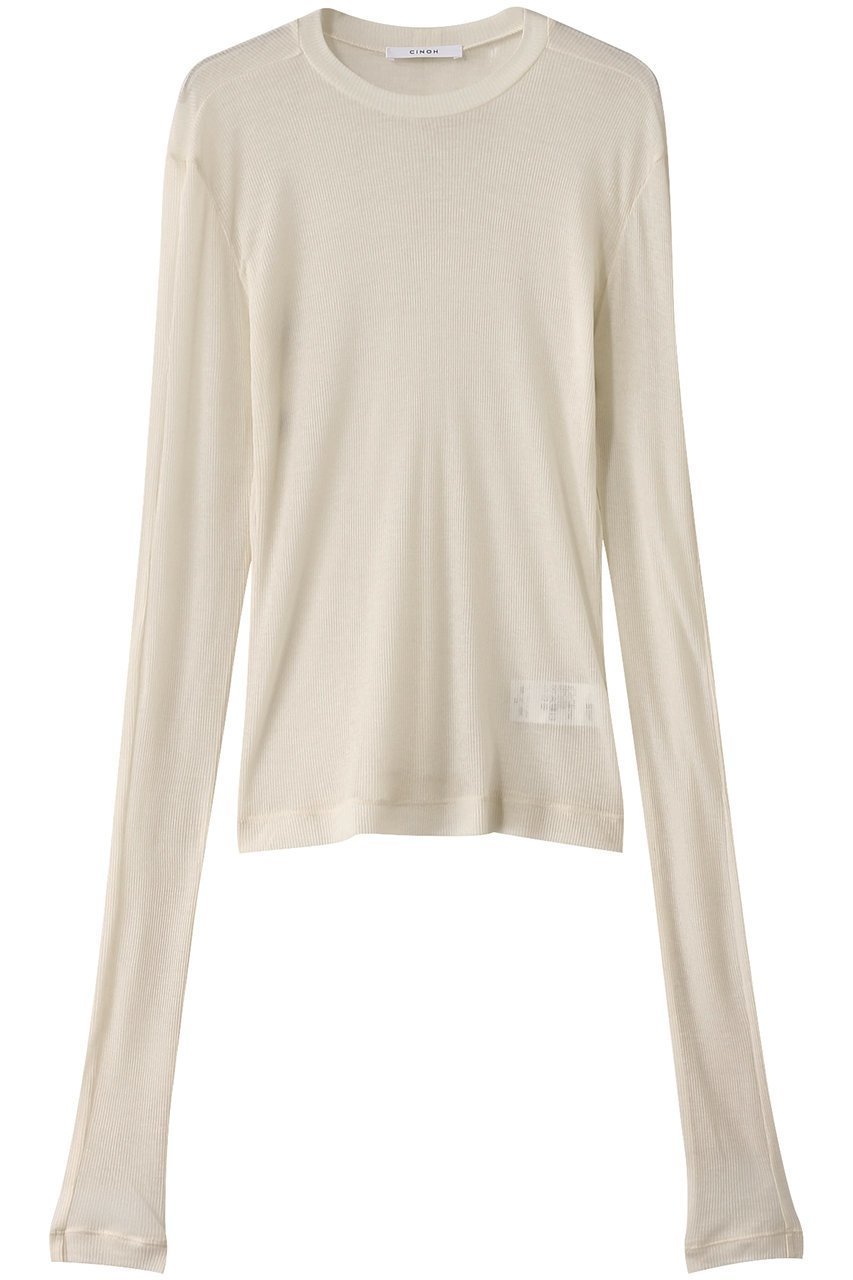 【チノ/CINOH】のテンセルカシミヤリブロングスリーブTシャツ インテリア・キッズ・メンズ・レディースファッション・服の通販 founy(ファニー) 　ファッション　Fashion　レディースファッション　Fashion for Women　トップス・カットソー　Cut & Sew Tops　シャツ・ブラウス・オフィスカジュアル　Elegant Blouses & Button-Ups　ロングTシャツ・Tシャツ　Longline T-Shirts & Tees　カットソー・ベーシックTシャツ　Cut-and-Sewn Tops / Stretch Tees & Basics　シアー　Sheer, See-Through　シルク　Silk, 100% Silk　スリーブ　Sleeve, Long Sleeve / Short Sleeve　テレコ　Ribbed, Rib Stitch　トレンド　Trend, Trending Now　フィット　Fit, Slim Fit　ロング　Long, Long-Length　定番　Standard, Basic Item　エクリュ|ID: prp329100004352215 ipo3291000000032881761