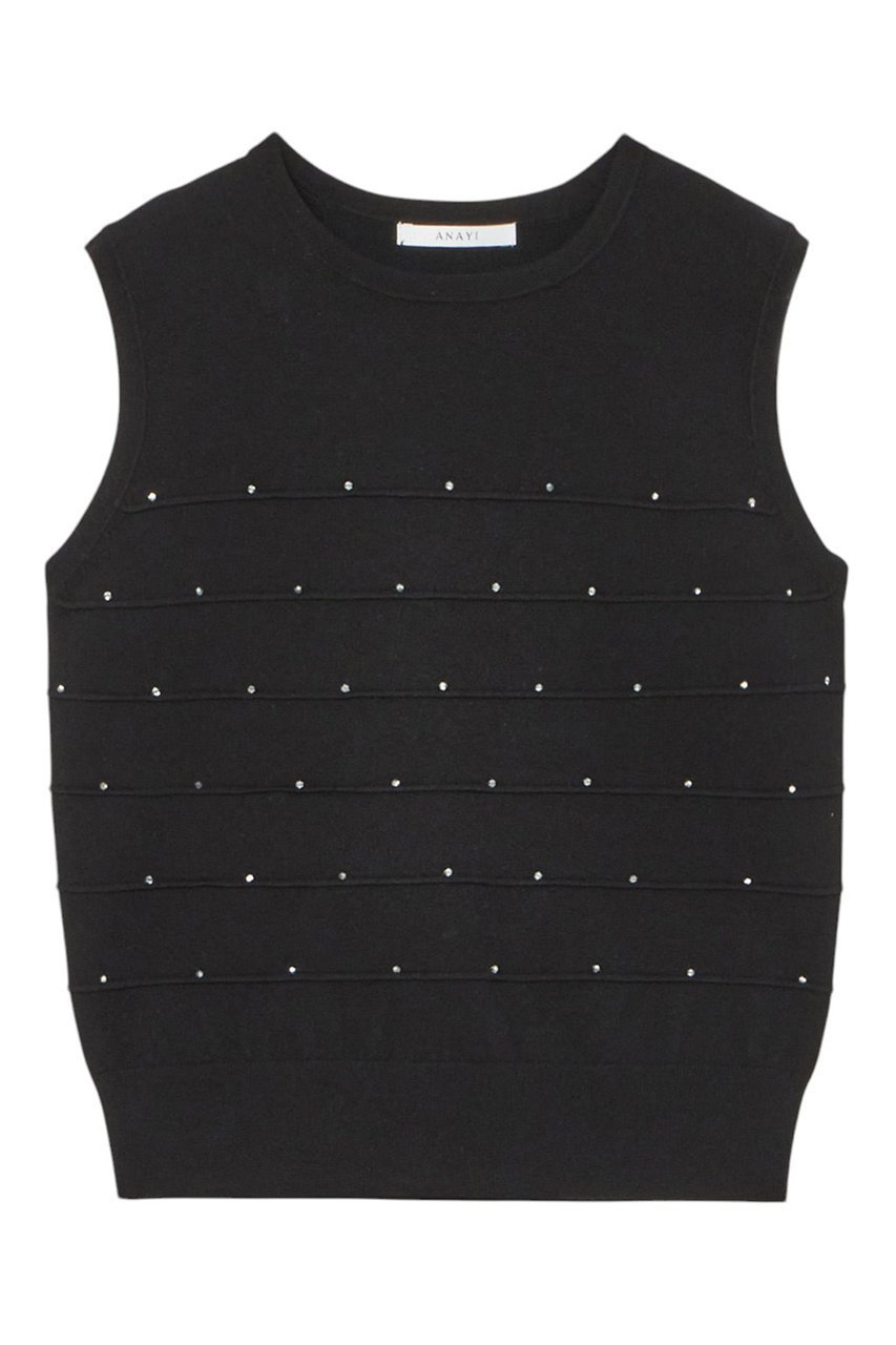 【アナイ/ANAYI】のビーズタックプルオーバー インテリア・キッズ・メンズ・レディースファッション・服の通販 founy(ファニー) 　ファッション　Fashion　レディースファッション　Fashion for Women　トップス・カットソー　Cut & Sew Tops　ニット　Knit Tops & Sweaters　カジュアルプルオーバー・ニットトップス　Pullovers & Knit Tops / Casual Pullovers　おすすめ　Recommended / Our Picks　アンサンブル　Ensemble Set　カーディガン　Cardigan, Knitwear　ノースリーブ　Sleeveless, No-Sleeve　ボーダー　Border, Stripe　メタル　Metal, Metal Parts　エレガント 上品　Elegant　再入荷　Restock / Back in Stock　ブラック|ID: prp329100004352253 ipo3291000000035053444