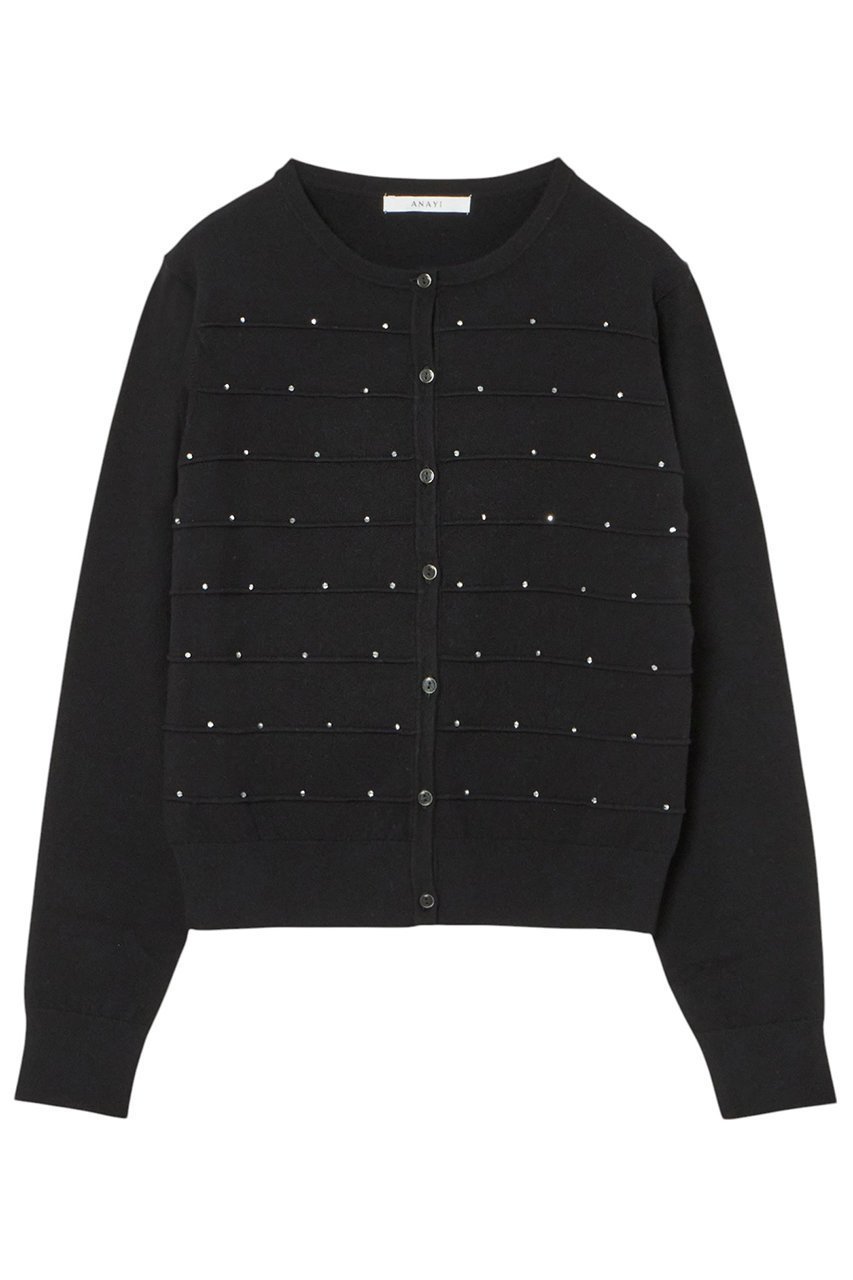【アナイ/ANAYI】のビーズタックカーディガン インテリア・キッズ・メンズ・レディースファッション・服の通販 founy(ファニー) 　ファッション　Fashion　レディースファッション　Fashion for Women　トップス・カットソー　Cut & Sew Tops　ニット　Knit Tops & Sweaters　カーディガン・羽織り　Layered Style Cardigans　おすすめ　Recommended / Our Picks　アンサンブル　Ensemble Set　カーディガン　Cardigan, Knitwear　コンパクト　Compact, Small Size　ノースリーブ　Sleeveless, No-Sleeve　ボーダー　Border, Stripe　メタル　Metal, Metal Parts　エレガント 上品　Elegant　ブラック|ID: prp329100004352254 ipo3291000000032953993