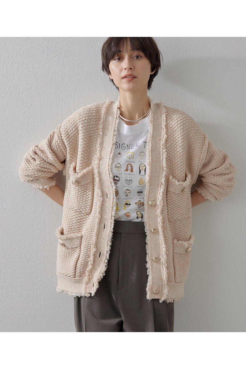 【ウィムガゼット/Whim Gazette】のTWEEDYニットジャケット2 インテリア・キッズ・メンズ・レディースファッション・服の通販 founy(ファニー) 　ファッション　Fashion　レディースファッション　Fashion for Women　アウター　Coat / Outerwear Collection　レディースジャケット・軽アウター　Jackets　アクリル　Acrylic Material　カーディガン　Cardigan, Knitwear　クール　Cool, Chic　ジャケット　Jacket, Outerwear　ツイード　Twill, Twill Weave　フリンジ　Fringe, Tassel　ミックス　Mix, Mixed Style　メタル　Metal, Metal Parts　春　Spring　羽織　Haori, Light Jacket　鹿の子　Piqué, Kanoko Fabric　ピンクベージュ|ID: prp329100004353753 ipo3291000000035580530