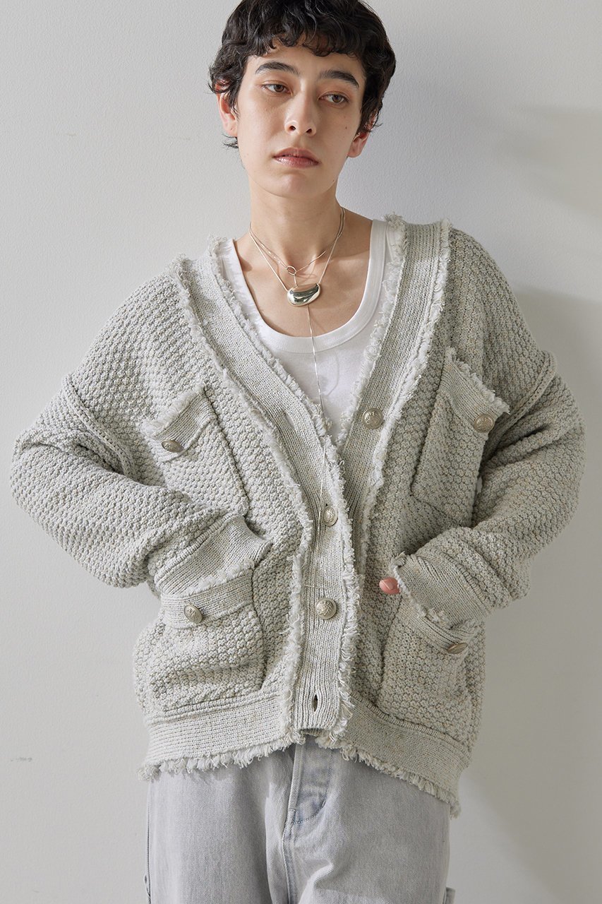 【ウィムガゼット/Whim Gazette】のTWEEDYニットジャケット2 インテリア・キッズ・メンズ・レディースファッション・服の通販 founy(ファニー) 　ファッション　Fashion　レディースファッション　Fashion for Women　アウター　Coat / Outerwear Collection　レディースジャケット・軽アウター　Jackets　アクリル　Acrylic Material　カーディガン　Cardigan, Knitwear　クール　Cool, Chic　ジャケット　Jacket, Outerwear　ツイード　Twill, Twill Weave　フリンジ　Fringe, Tassel　ミックス　Mix, Mixed Style　メタル　Metal, Metal Parts　春　Spring　羽織　Haori, Light Jacket　鹿の子　Piqué, Kanoko Fabric　サックスブルー|ID: prp329100004353753 ipo3291000000035580531