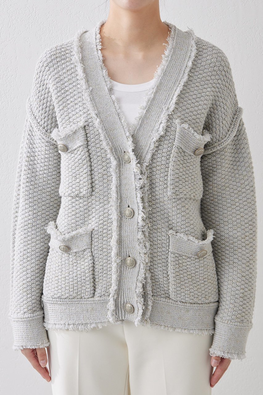 【ウィムガゼット/Whim Gazette】のTWEEDYニットジャケット2 人気、トレンドファッション・服の通販 founy(ファニー) 　ファッション　Fashion　レディースファッション　Fashion for Women　アウター　Coat / Outerwear Collection　レディースジャケット・軽アウター　Jackets　アクリル　Acrylic Material　カーディガン　Cardigan, Knitwear　クール　Cool, Chic　ジャケット　Jacket, Outerwear　ツイード　Twill, Twill Weave　フリンジ　Fringe, Tassel　ミックス　Mix, Mixed Style　メタル　Metal, Metal Parts　春　Spring　羽織　Haori, Light Jacket　鹿の子　Piqué, Kanoko Fabric　other-6|ID: prp329100004353753 ipo3291000000035580536