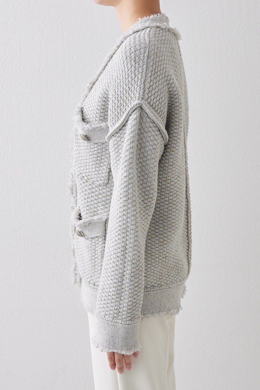 【ウィムガゼット/Whim Gazette】のTWEEDYニットジャケット2 人気、トレンドファッション・服の通販 founy(ファニー) 　ファッション　Fashion　レディースファッション　Fashion for Women　アウター　Coat / Outerwear Collection　レディースジャケット・軽アウター　Jackets　アクリル　Acrylic Material　カーディガン　Cardigan, Knitwear　クール　Cool, Chic　ジャケット　Jacket, Outerwear　ツイード　Twill, Twill Weave　フリンジ　Fringe, Tassel　ミックス　Mix, Mixed Style　メタル　Metal, Metal Parts　春　Spring　羽織　Haori, Light Jacket　鹿の子　Piqué, Kanoko Fabric　other-7|ID: prp329100004353753 ipo3291000000035580537