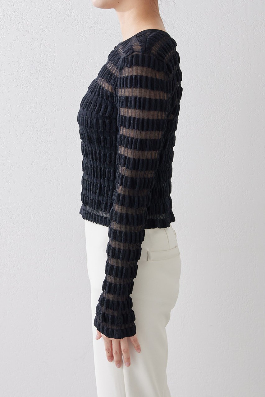 【ウィムガゼット/Whim Gazette】のシャドウボーダーカーディガン 人気、トレンドファッション・服の通販 founy(ファニー) 　ファッション　Fashion　レディースファッション　Fashion for Women　トップス・カットソー　Cut & Sew Tops　ニット　Knit Tops & Sweaters　カーディガン・羽織り　Layered Style Cardigans　おすすめ　Recommended / Our Picks　カーディガン　Cardigan, Knitwear　シンプル　Simple, Minimal　セットアップ　Set-Up, Coordinated Outfit　フィット　Fit, Slim Fit　ボーダー　Border, Stripe　リラックス　Relax, Relaxed Fit　透かし　Cut-Out, Lacework　other-7|ID: prp329100004353757 ipo3291000000032950492