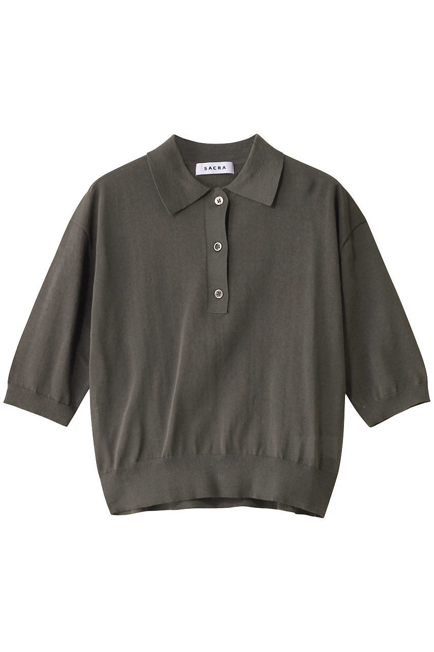 【サクラ/SACRA】のスーパーファインツイストポロトップス インテリア・キッズ・メンズ・レディースファッション・服の通販 founy(ファニー) 　ファッション　Fashion　レディースファッション　Fashion for Women　トップス・カットソー　Cut & Sew Tops　ニット　Knit Tops & Sweaters　カジュアルプルオーバー・ニットトップス　Pullovers & Knit Tops / Casual Pullovers　イタリア　Italy　クロップド　Cropped, Short Length　シアー　Sheer, See-Through　ショート　Short, Short Length　バランス　Balance, Style Balance　ボトム　Bottoms, Lower Wear　チャコール|ID: prp329100004354856 ipo3291000000032953613