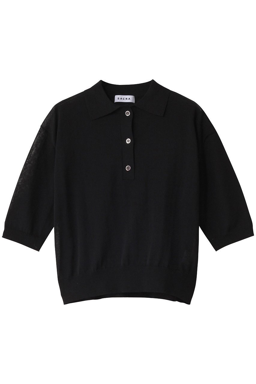 【サクラ/SACRA】のスーパーファインツイストポロトップス インテリア・キッズ・メンズ・レディースファッション・服の通販 founy(ファニー) 　ファッション　Fashion　レディースファッション　Fashion for Women　トップス・カットソー　Cut & Sew Tops　ニット　Knit Tops & Sweaters　カジュアルプルオーバー・ニットトップス　Pullovers & Knit Tops / Casual Pullovers　イタリア　Italy　クロップド　Cropped, Short Length　シアー　Sheer, See-Through　ショート　Short, Short Length　バランス　Balance, Style Balance　ボトム　Bottoms, Lower Wear　ブラック|ID: prp329100004354856 ipo3291000000032953617