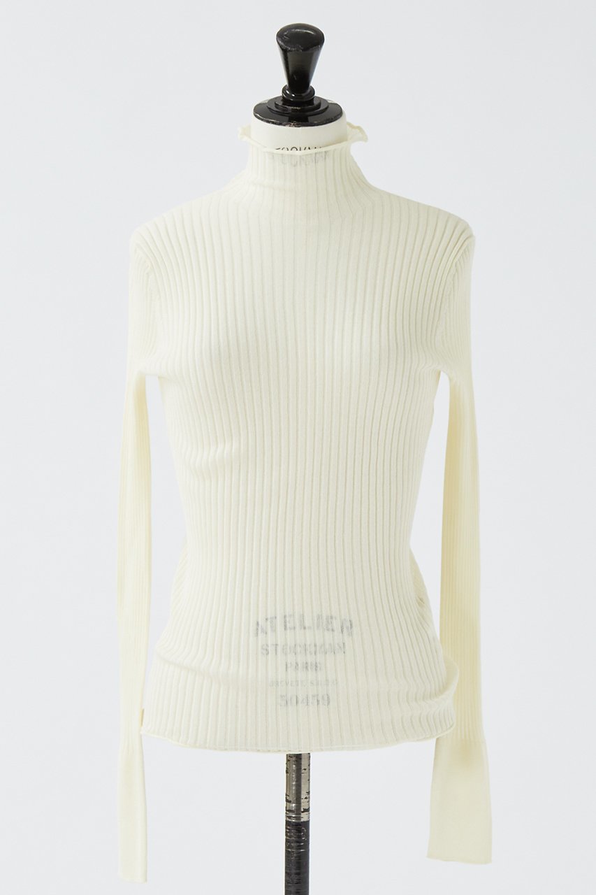 【デザイン ワークス/DESIGN WORKS】のリブハイネックニット インテリア・キッズ・メンズ・レディースファッション・服の通販 founy(ファニー) ファッション Fashion レディースファッション Fashion for Women トップス・カットソー Cut & Sew Tops ニット Knit Tops & Sweaters カジュアルプルオーバー・ニットトップス Pullovers & Knit Tops / Casual Pullovers インナー Innerwear カーディガン Cardigan, Knitwear シアー Sheer, See-Through ホワイト|ID: prp329100004354860 ipo3291000000035655999