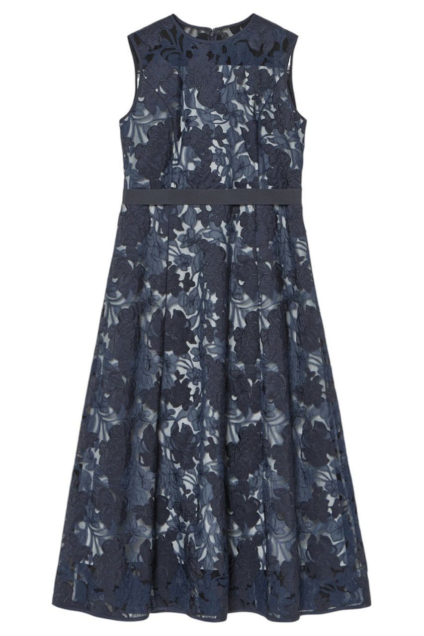 【アナイ/ANAYI】のフラワーエンブロイダリーフレアワンピース インテリア・キッズ・メンズ・レディースファッション・服の通販 founy(ファニー) 　ファッション　Fashion　レディースファッション　Fashion for Women　ワンピース　Dresses　チュニック　Tunic Tops & Dresses　シフォン　Chiffon, Lightweight Fabric　タフタ　Taffeta, Structured Fabric　チュニック　Tunic, Long Top　チュール　Tulip, Tulip Motif　フィット　Fit, Slim Fit　フラワー　Flower, Floral　モチーフ　Motif, Design Theme　ヨーク　Yoke, Yoke Design　ロング　Long, Long-Length　ネイビー|ID: prp329100004354861 ipo3291000000035724086