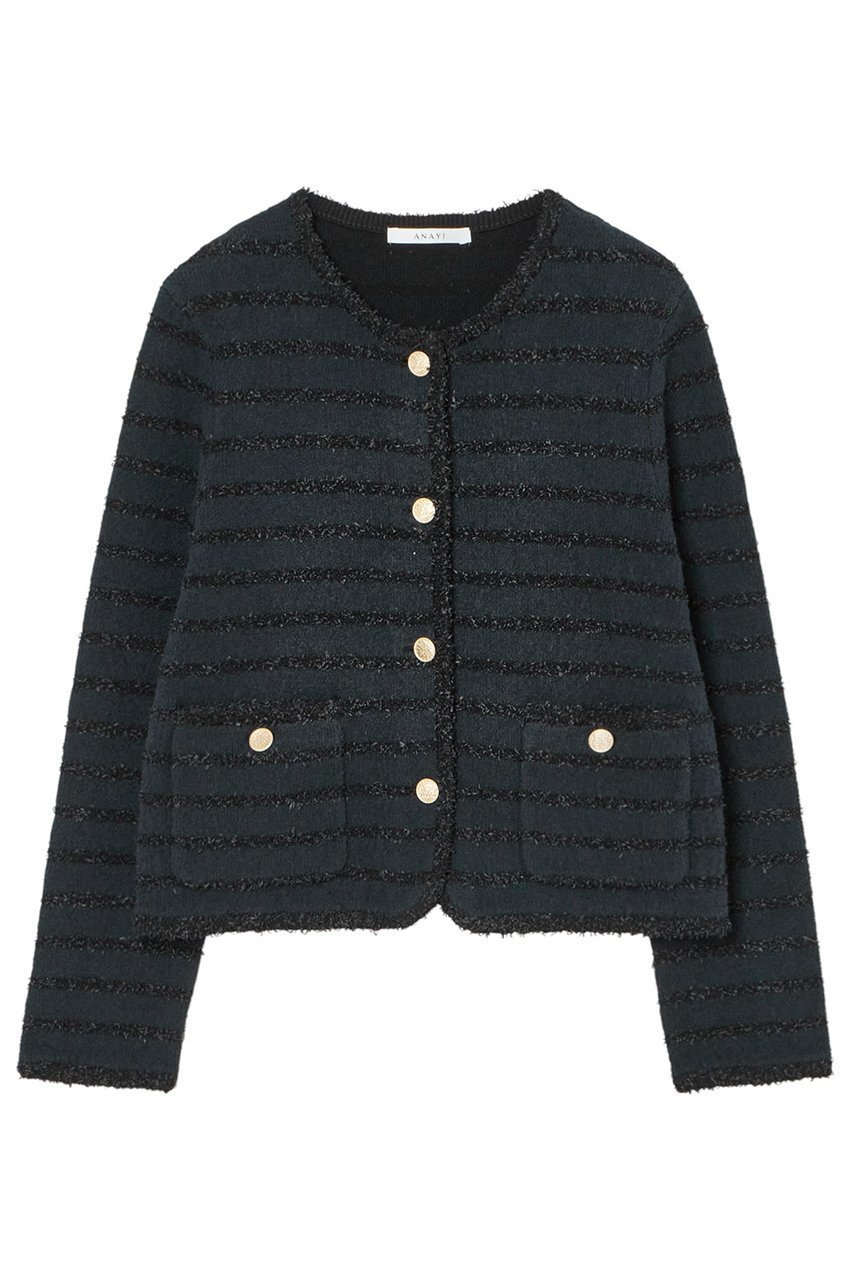 【アナイ/ANAYI】のペーパーシャギーモールジャケットカーディガン インテリア・キッズ・メンズ・レディースファッション・服の通販 founy(ファニー) 　ファッション　Fashion　レディースファッション　Fashion for Women　カーディガン　Cardigan, Knitwear　ジャケット　Jacket, Outerwear　ダブル　Double, Double-Breasted　トリミング　Trimming, Decorative Edge　フェイス　Face, Facial Design　ペーパー　Paper, Kraft Paper　ボーダー　Border, Stripe　定番　Standard, Basic Item　軽量　Lightweight, Ultra Light　ネイビー|ID: prp329100004354865 ipo3291000000032954612