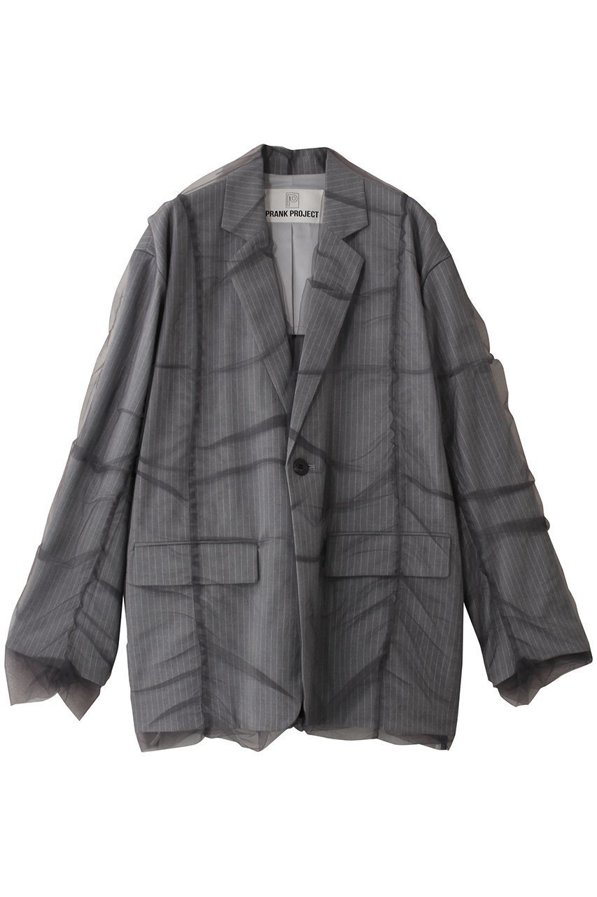 【プランク プロジェクト/PRANK PROJECT】のチュールレイヤードジャケット / Tulle Layered Jacket インテリア・キッズ・メンズ・レディースファッション・服の通販 founy(ファニー) 　ファッション　Fashion　レディースファッション　Fashion for Women　アウター　Coat / Outerwear Collection　レディースジャケット・軽アウター　Jackets　おすすめ　Recommended / Our Picks　ギャザー　Gathered, Ruffled　ジャケット　Jacket, Outerwear　セットアップ　Set-Up, Coordinated Outfit　チュール　Tulip, Tulip Motif　デニム　Denim, Jeans Material　フラップ　Flap, Flap Pocket　ポケット　Pocket, Pocket Detail　エレガント 上品　Elegant　GRY(グレー)|ID: prp329100004356127 ipo3291000000032959937