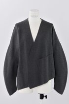 【エンフォルド/ENFOLD】のノーカラーカーディガン 人気、トレンドファッション・服の通販 founy(ファニー) ファッション Fashion レディースファッション Fashion for Women トップス・カットソー Cut & Sew Tops ニット Knit Tops & Sweaters カーディガン・羽織り Layered Style Cardigans アシンメトリー Asymmetrical Style エレガント 上品 Elegant カッティング Cutting Detail カーディガン Cardigan, Knitwear ポケット Pocket, Pocket Detail メルトン Melton, Heavy Wool thumbnail チャコールグレー|ID: prp329100004356195 ipo3291000000032953427