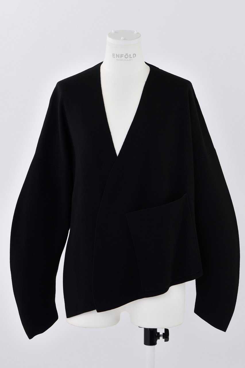 【エンフォルド/ENFOLD】のノーカラーカーディガン インテリア・キッズ・メンズ・レディースファッション・服の通販 founy(ファニー) 　ファッション　Fashion　レディースファッション　Fashion for Women　トップス・カットソー　Cut & Sew Tops　ニット　Knit Tops & Sweaters　カーディガン・羽織り　Layered Style Cardigans　アシンメトリー　Asymmetrical Style　エレガント 上品　Elegant　カッティング　Cutting Detail　カーディガン　Cardigan, Knitwear　ポケット　Pocket, Pocket Detail　メルトン　Melton, Heavy Wool　ブラック|ID: prp329100004356195 ipo3291000000035622996