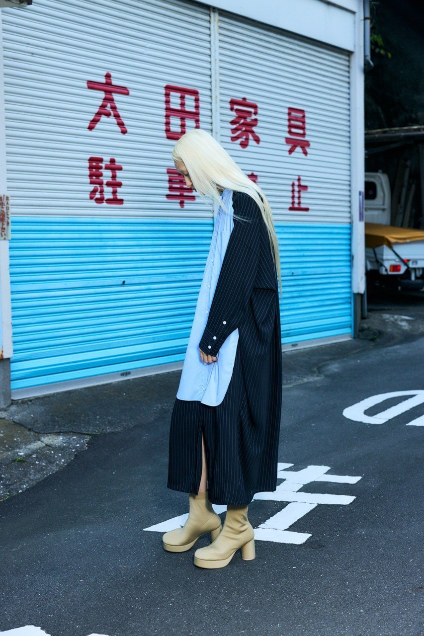 【エンフォルド/ENFOLD】のPEピンストライプ SH Docking DRS/ドレス 人気、トレンドファッション・服の通販 founy(ファニー) 　ファッション　Fashion　レディースファッション　Fashion for Women　ワンピース　Dresses　フォーマル・パーティードレス・結婚式用ドレス　Elegant & Casual Dresses　チュニック　Tunic Tops & Dresses　エレガント 上品　Elegant　ストライプ　Stripe, Striped Pattern　センター　Center, Center Line　チュニック　Tunic, Long Top　ドッキング　Docking, Mixed Material　ドレス　Dress, One-Piece　フロント　Front, Front Design　ロング　Long, Long-Length　other-7|ID: prp329100004356201 ipo3291000000032881573